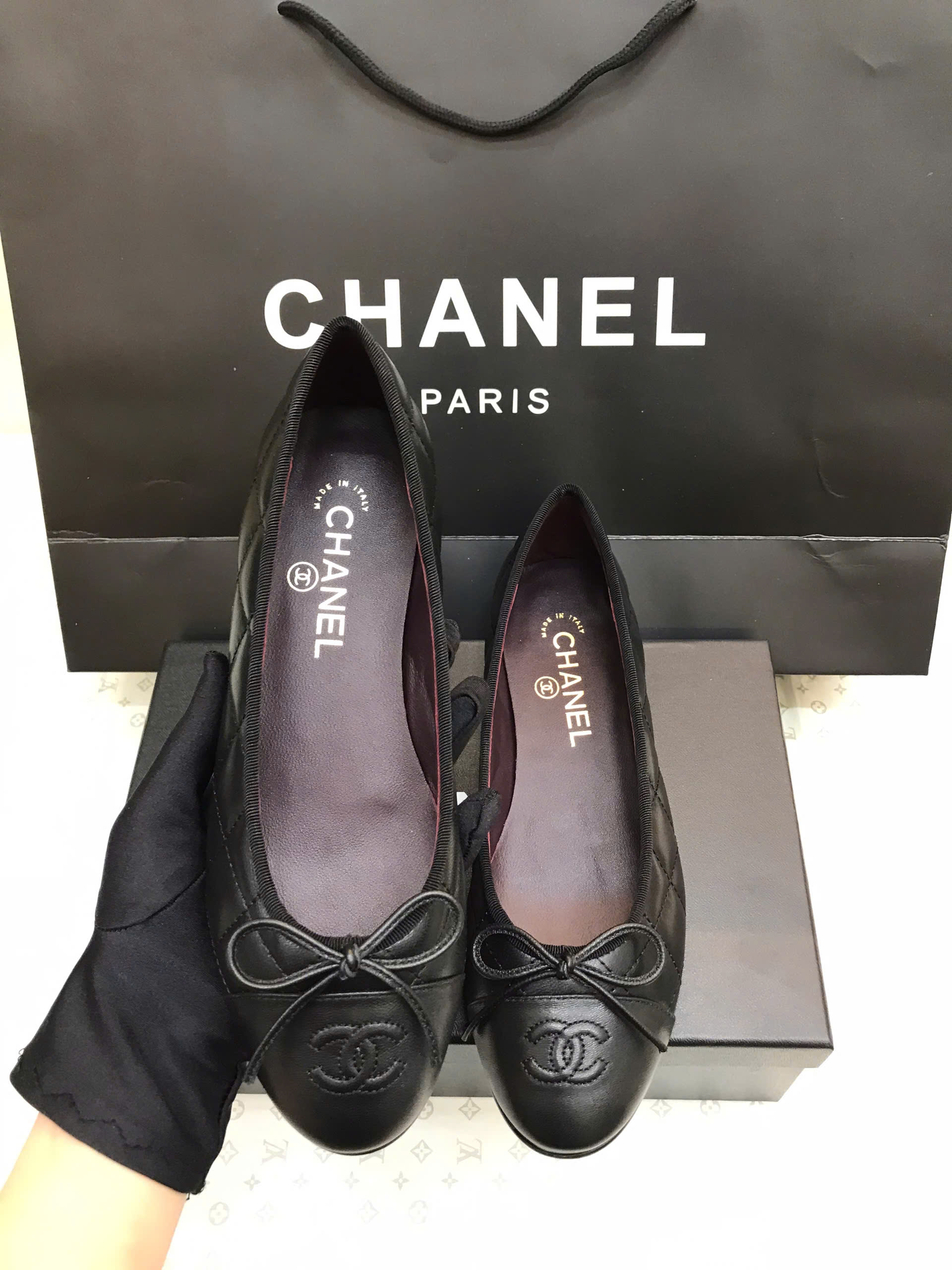 Giày Chanel Ballet Flats Calfskin Black Siêu Cấp Size 38