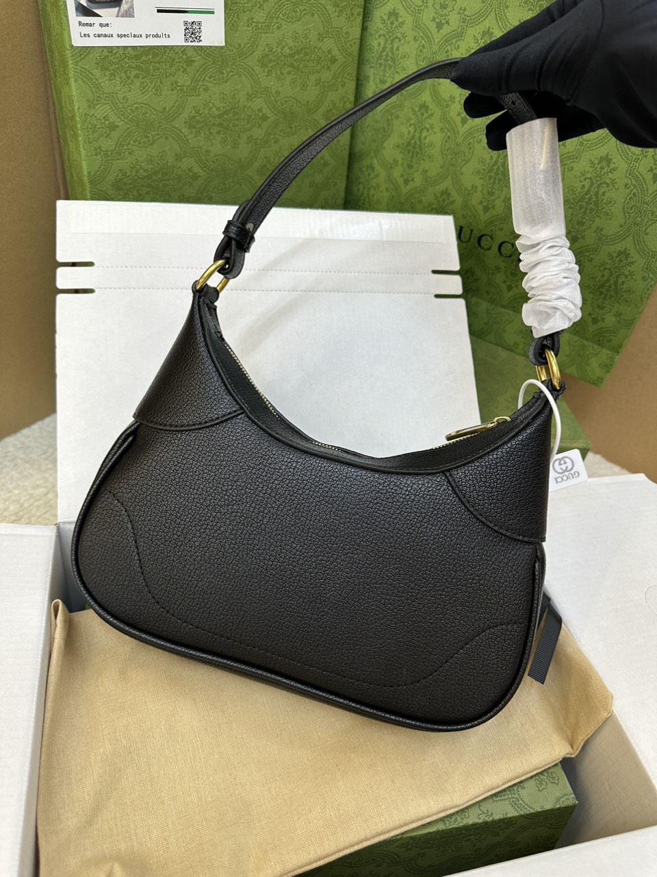 Túi Gucci Aphrodite Embellished Textured-Leather Shoulder Super Màu Đen Size 25cm