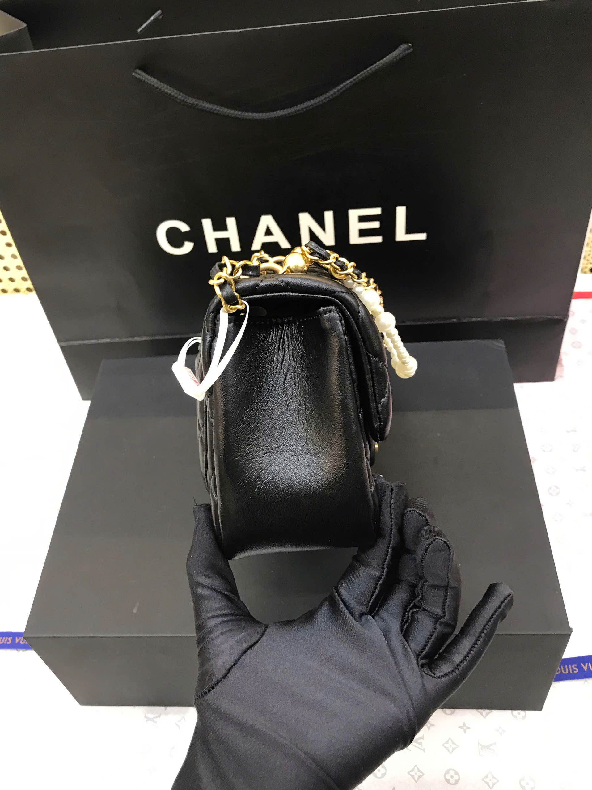 Túi Chanel 24P Classic Ngọc Trai Super Màu Đen Size 17cm