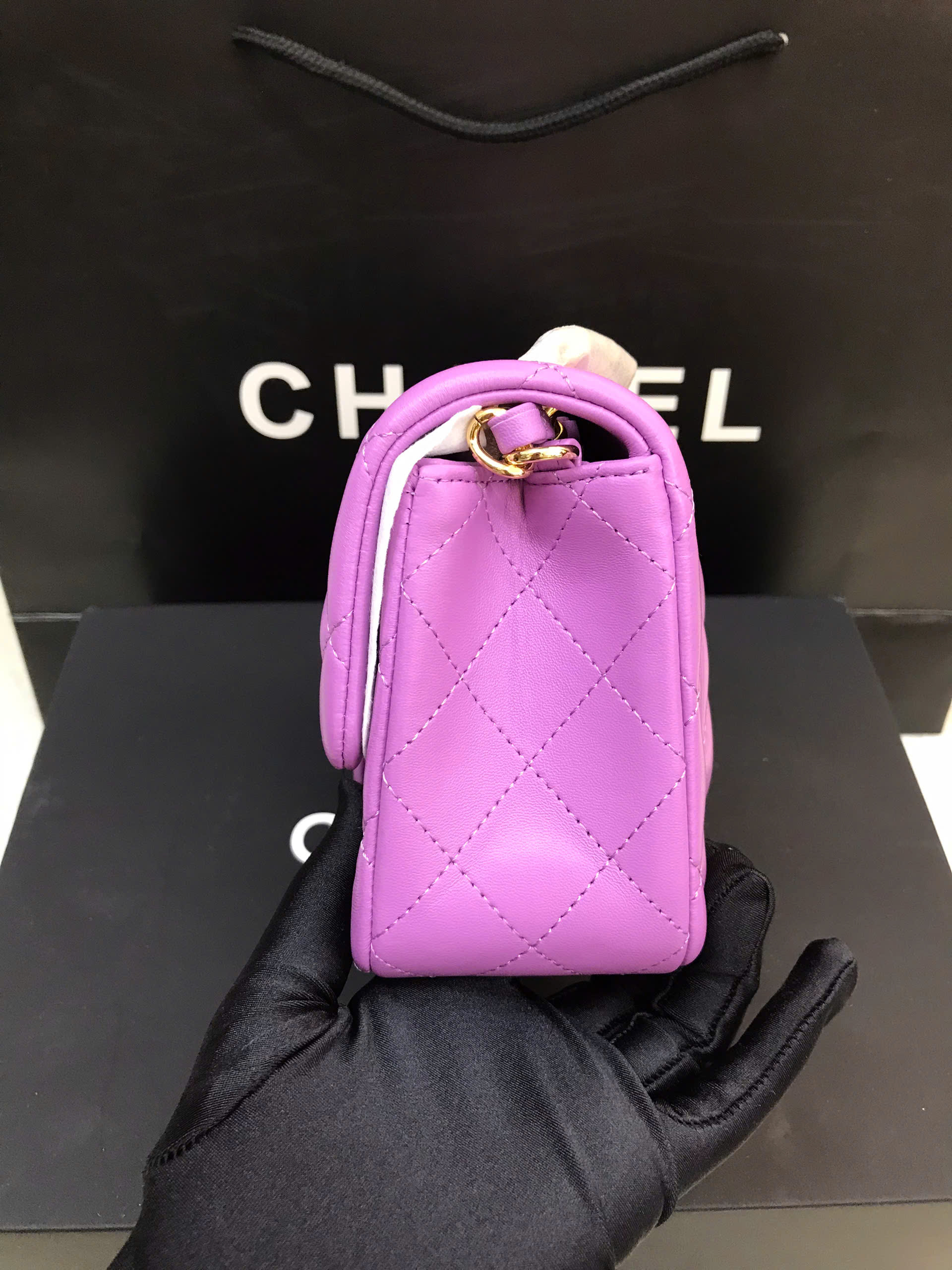 Túi Chanel Purple Quilted Lambskin Square Mini Flap Bag Siêu Cấp Màu Tím Size 17cm