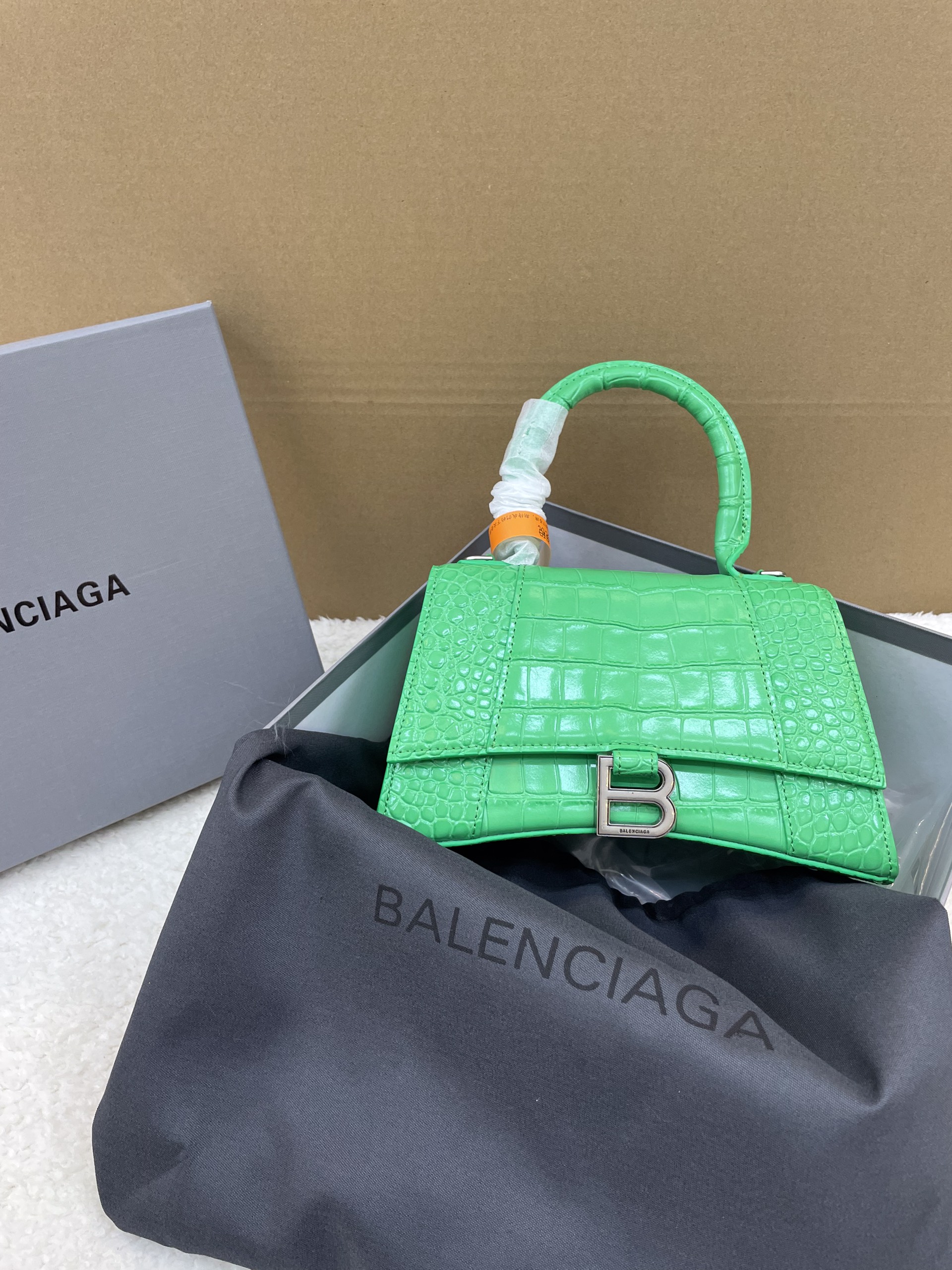 Túi Xách Balenciaga Hourglass Super Da Cá Sấu Size 25cm Màu Xanh