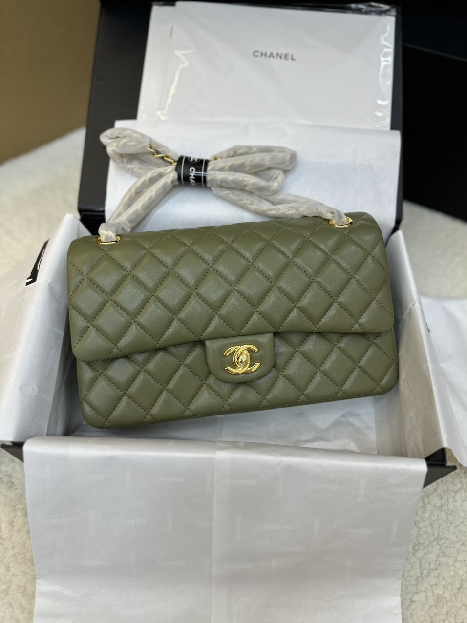 Túi Xách Chanel Classic Flap Màu Xanh Lá Cây Size 25cm