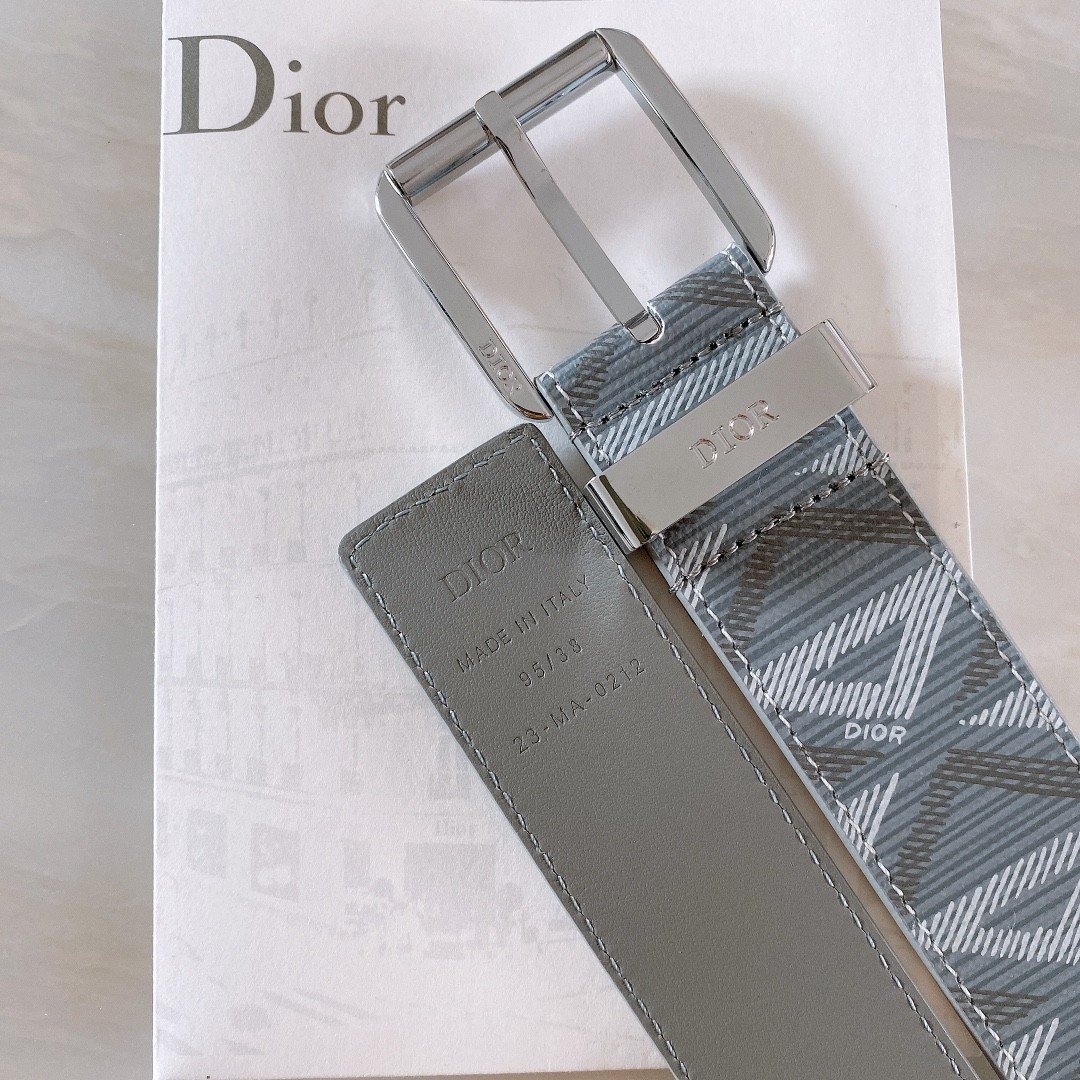 Thắt Lưng Dior Canvas Xám Xanh Siêu Cấp Khóa Chốt Size 3.5cm