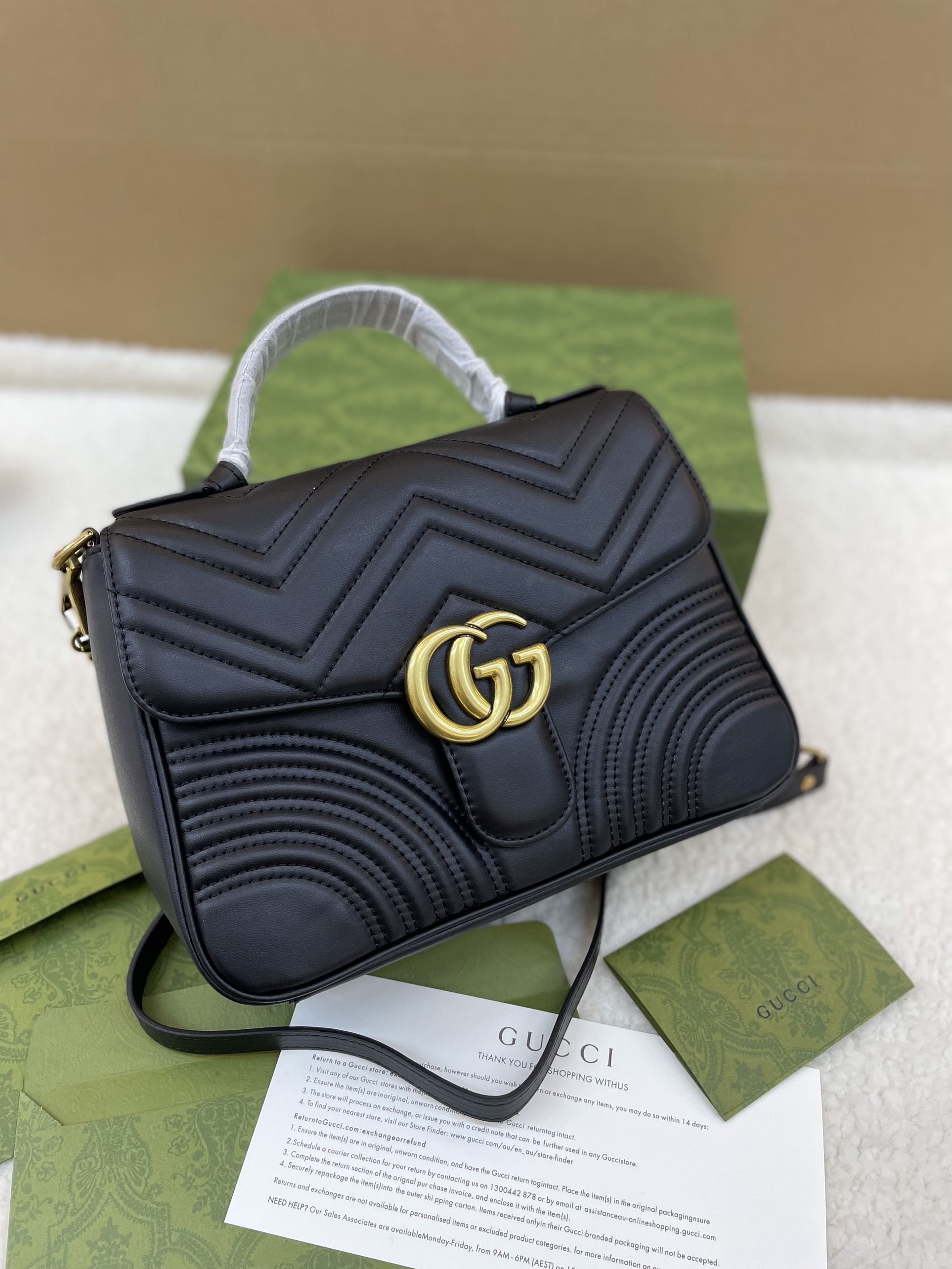 Túi Xách Gucci Marmont Tophandle Super Màu Đen SIze 28cm Full Box
