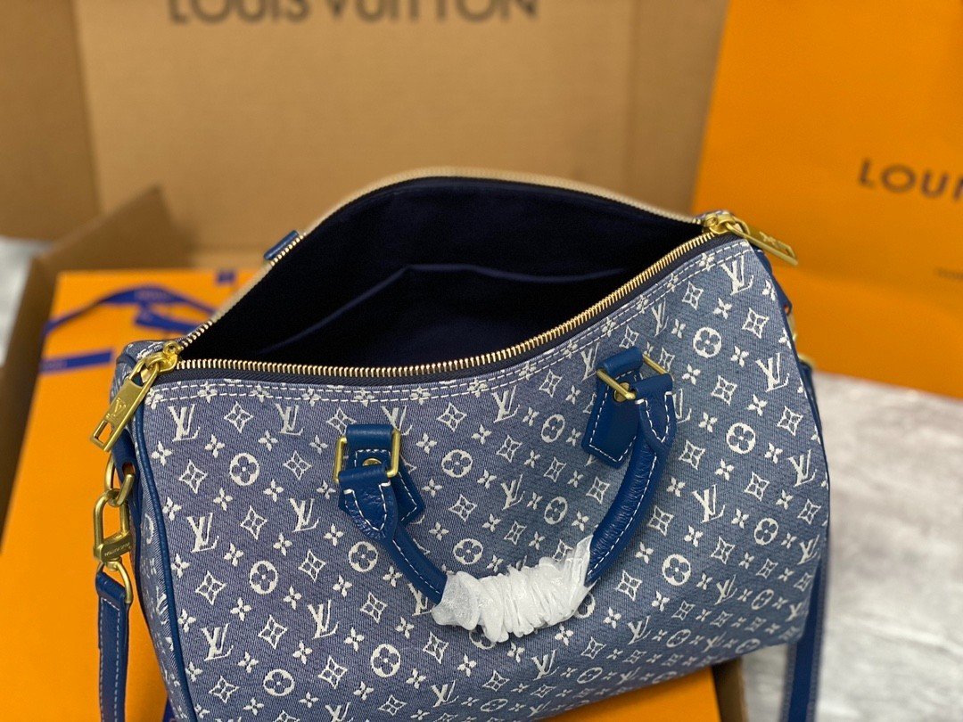 Túi Xách LV Speedy Bandoulière 30  Siêu Cấp Denim Xanh Size 30cm M95224