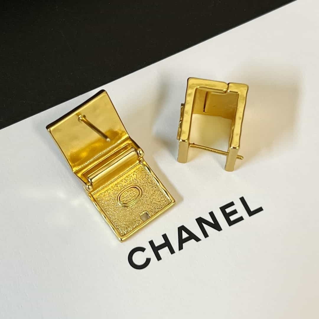 Bông Tai Chanel Da Màu Đen Siêu Cấp Hình Vuông  C1 Full Box