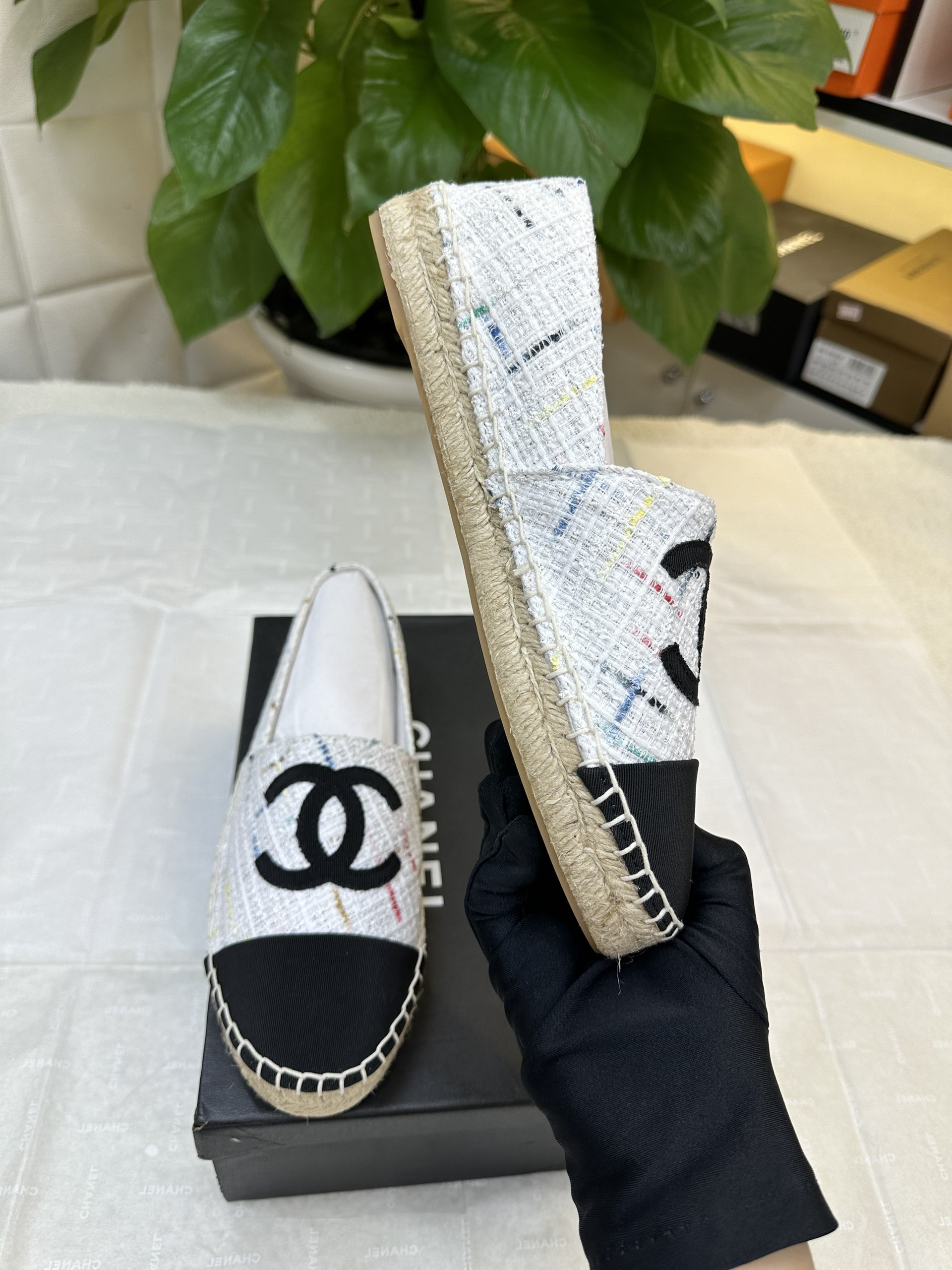 Giày Chanel Espadrilles Siêu Cấp Trắng/Đen Size 38