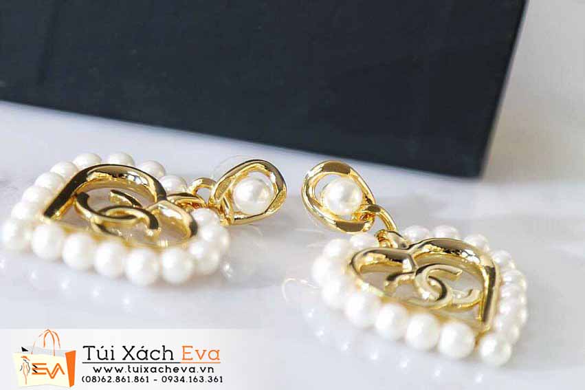 Bông Tai Chanel Siêu Cấp Màu Vàng Đính Ngọc Trai Đẹp.