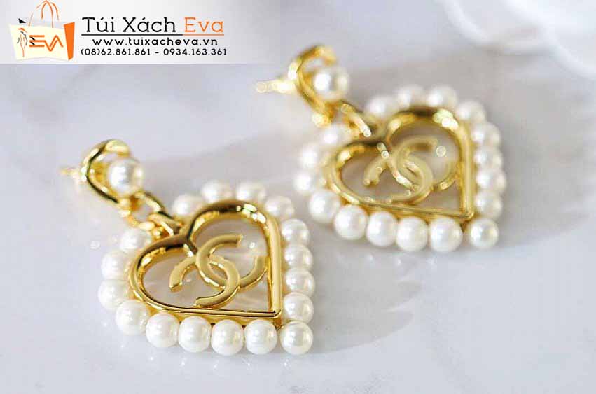 Bông Tai Chanel Siêu Cấp Màu Vàng Đính Ngọc Trai Đẹp.