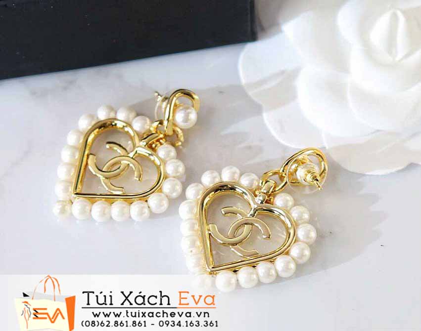 Bông Tai Chanel Siêu Cấp Màu Vàng Đính Ngọc Trai Đẹp.