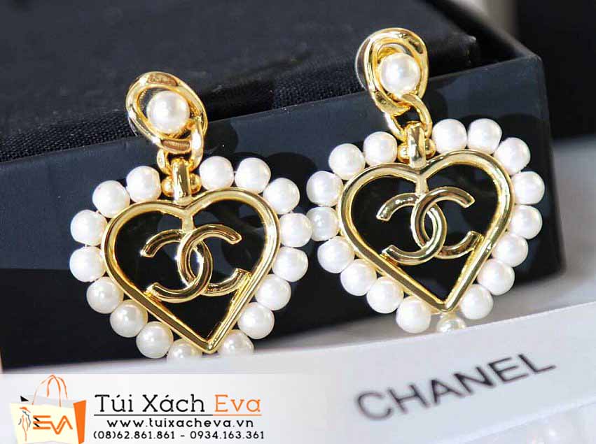 Bông Tai Chanel Siêu Cấp Màu Vàng Đính Ngọc Trai Đẹp.