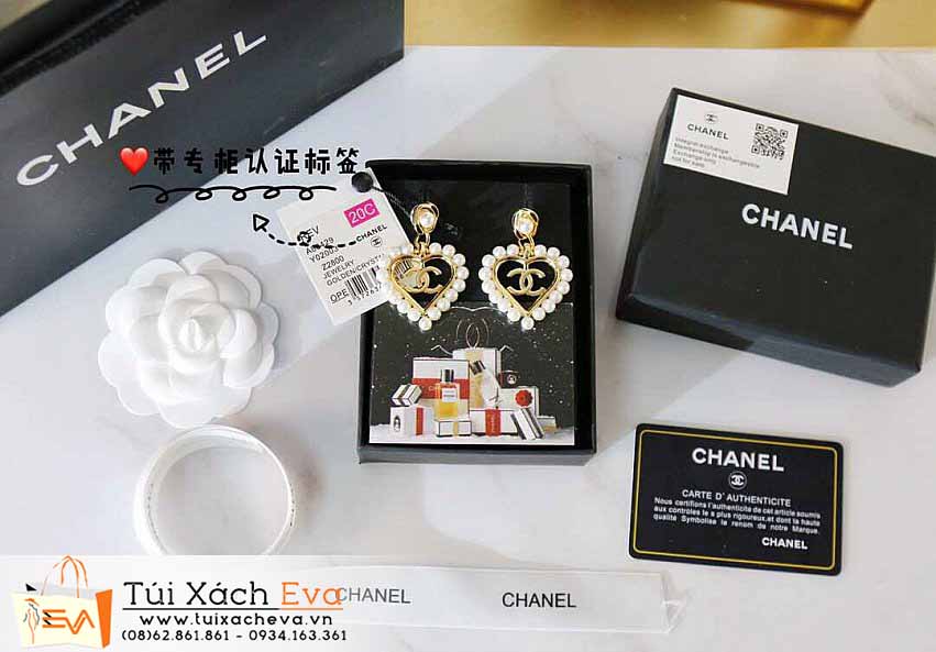 Bông Tai Chanel Siêu Cấp Màu Vàng Đính Ngọc Trai Đẹp.
