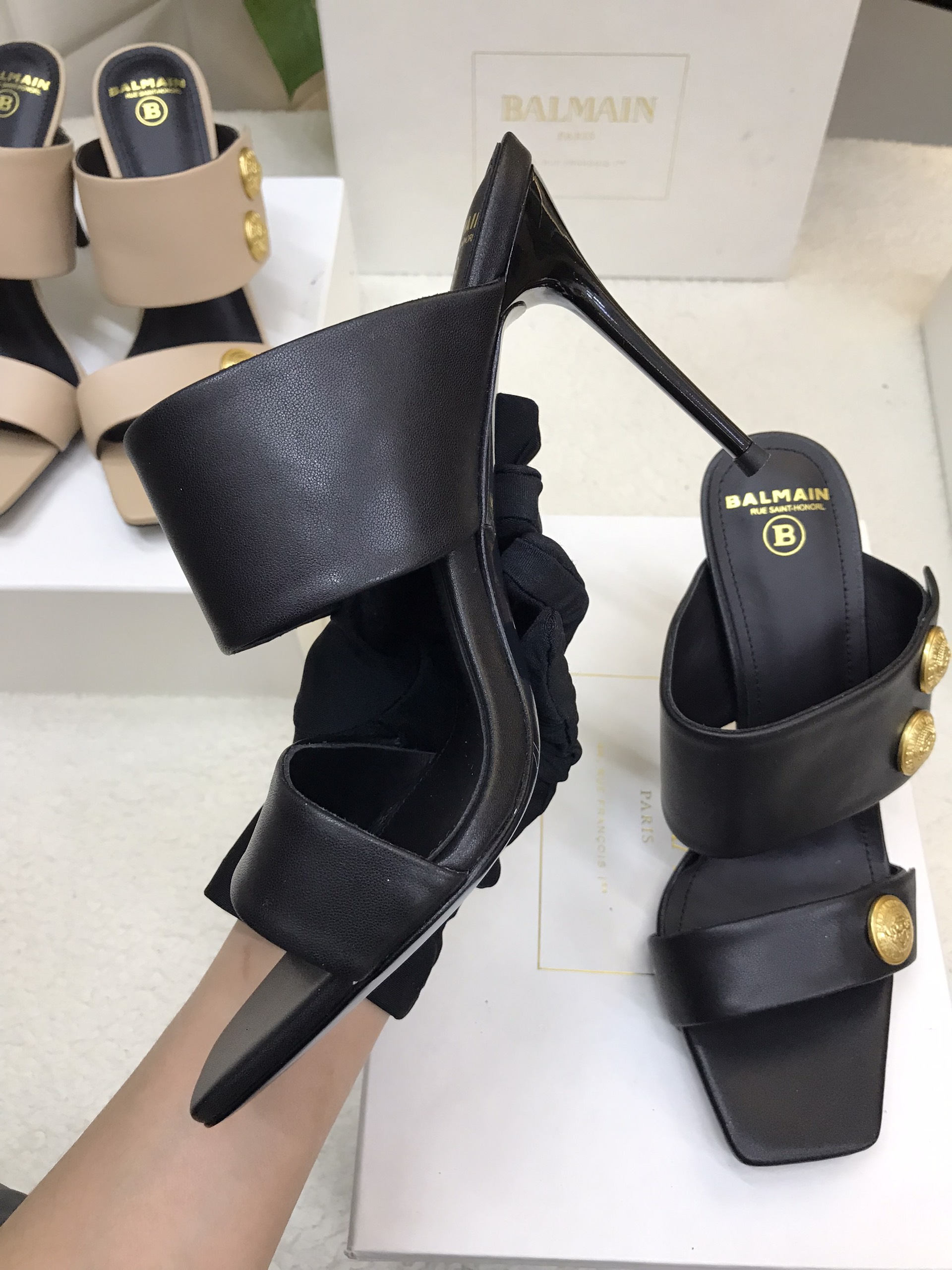 Giày Balmain Heeled Eva Mules In Calfskin Siêu Cấp Màu Đen Size 39