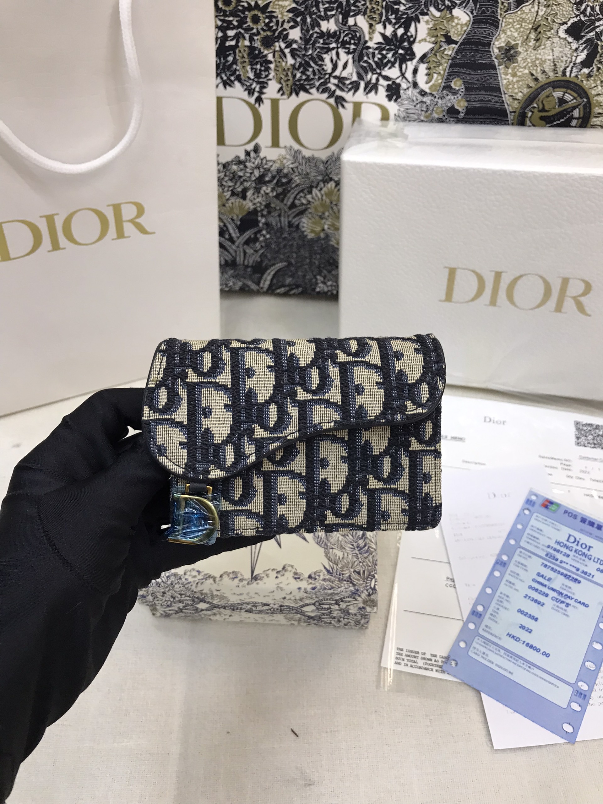 Ví Saddle Lotus Wallet Blue Dior Oblique Jacquard Siêu Cấp