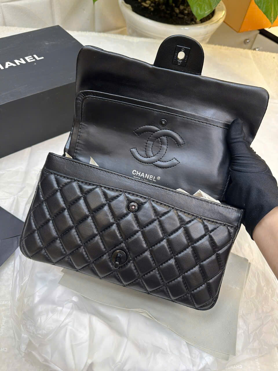 Túi Chanel Classic Flap Super Màu Đen Khóa Đen Size 25cm