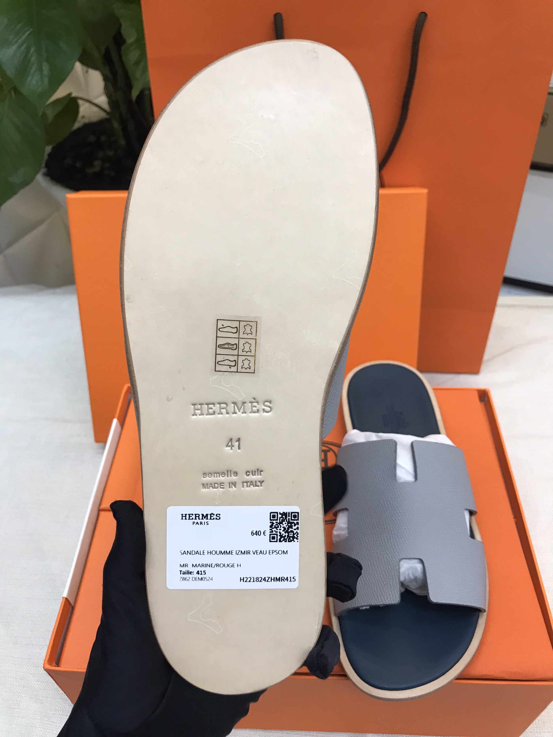 Giày/Dép Hermes Izmir Sandal Noir Siêu Cấp Màu Xanh Phối Size 41