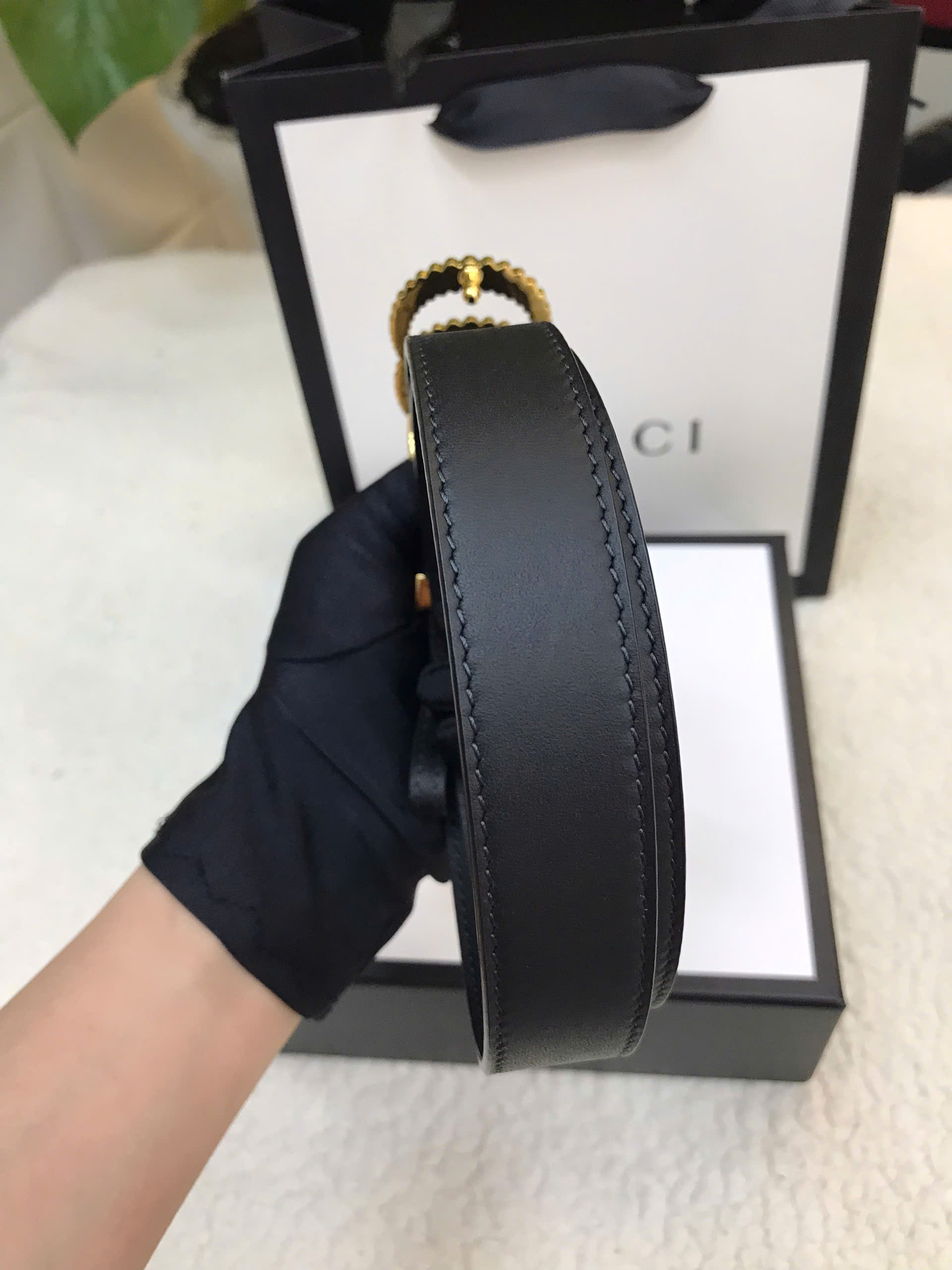 Thắt Lưng Gucci Black Leather Torchon Double G Buckle Belt Siêu Cấp 90-105cm