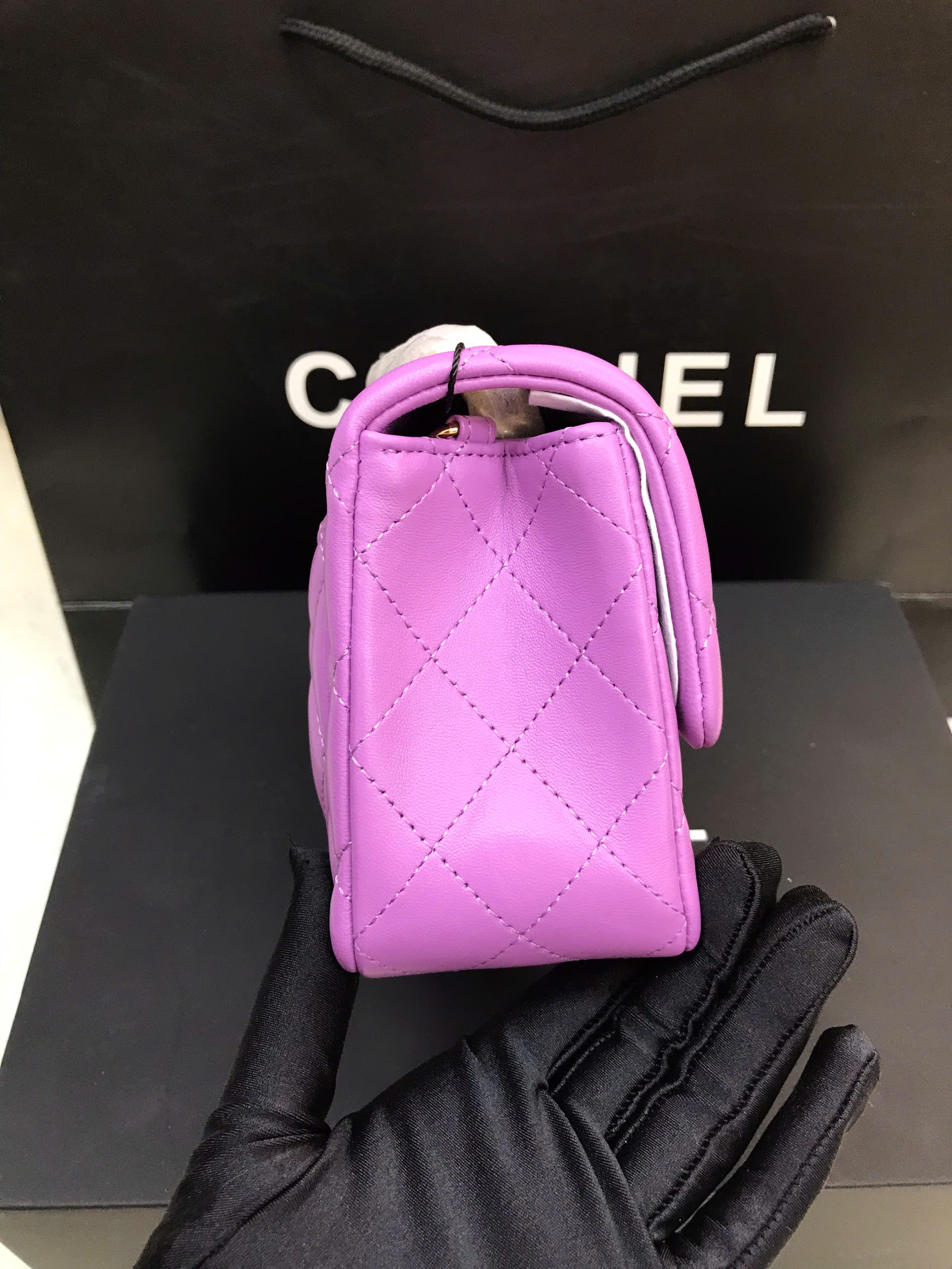 Túi Chanel Purple Quilted Lambskin Square Mini Flap Bag Siêu Cấp Màu Tím Size 17cm