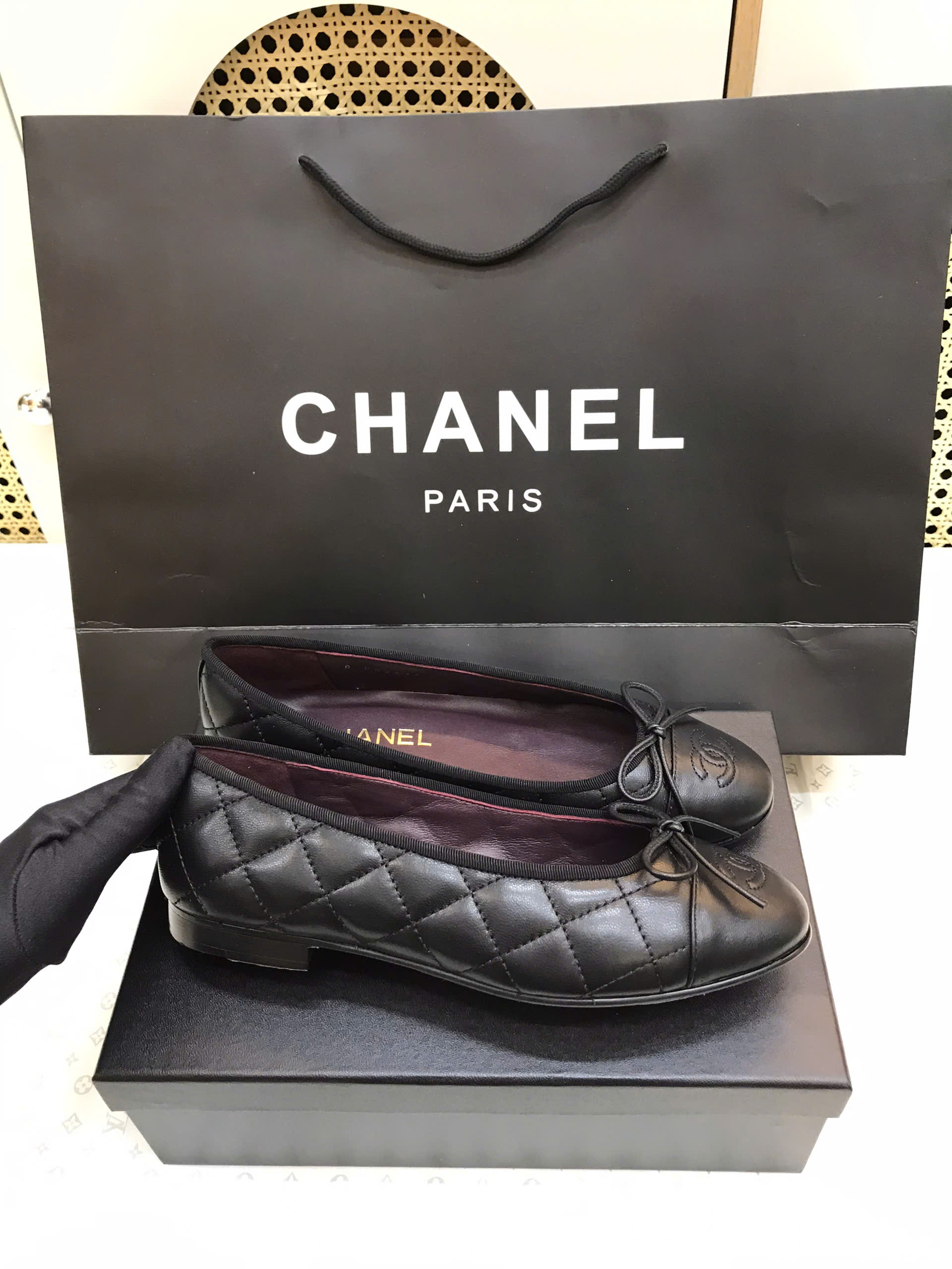 Giày Chanel Ballet Flats Calfskin Black Siêu Cấp Size 38