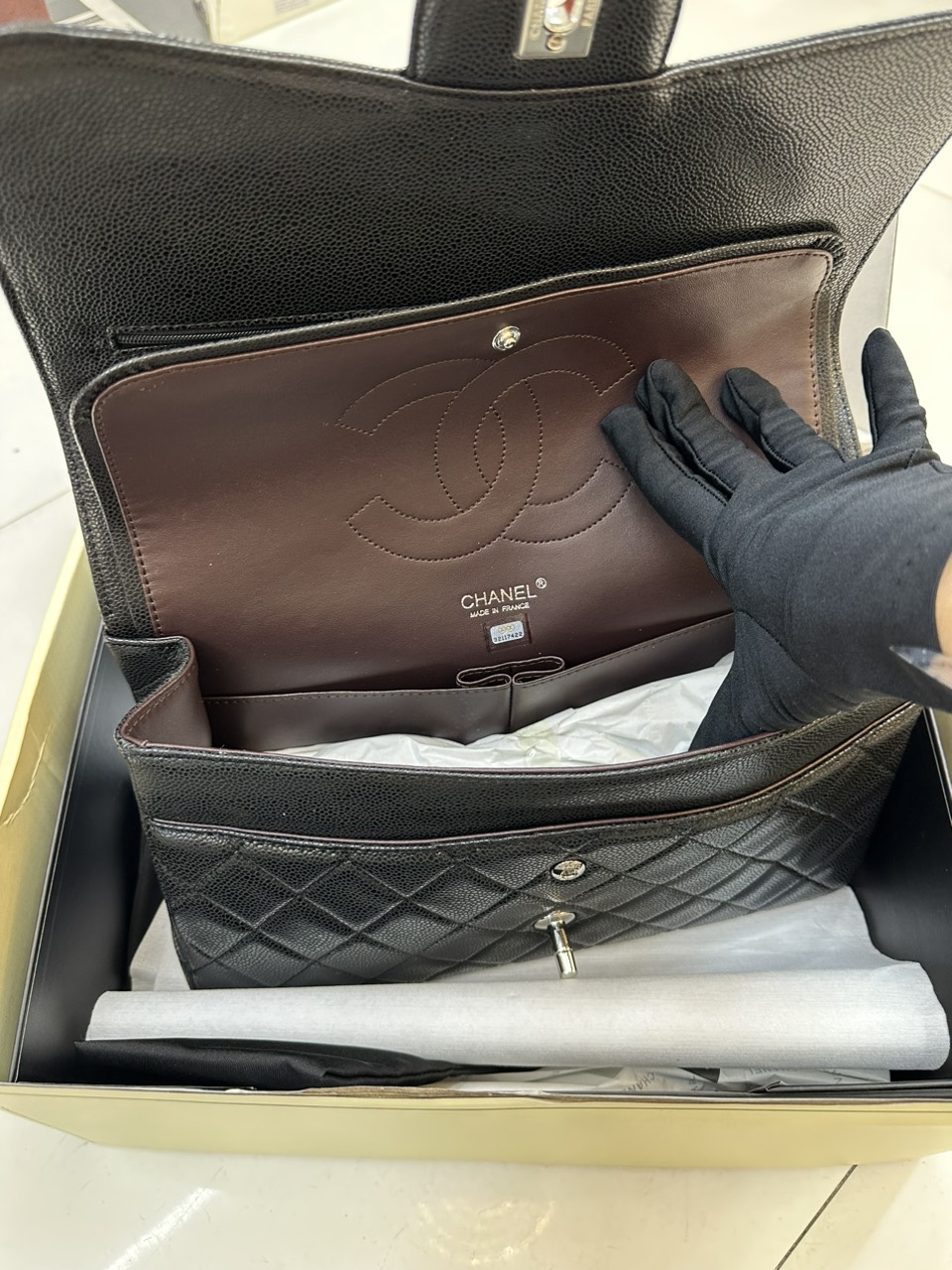 Túi Xách Chanel Classic Da Hạt Super Khóa Bạc Size 30cm