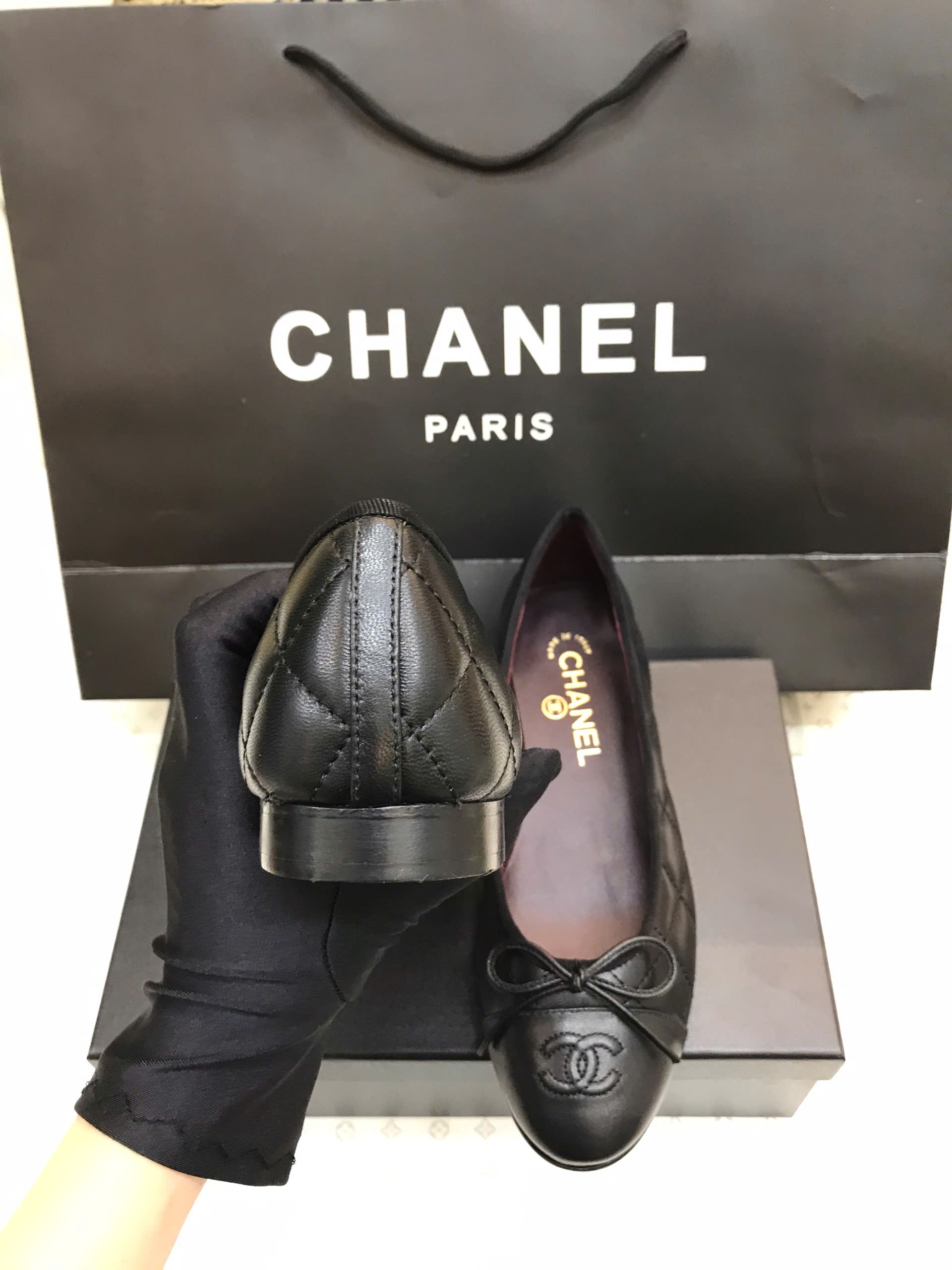 Giày Chanel Ballet Flats Calfskin Black Siêu Cấp Size 38