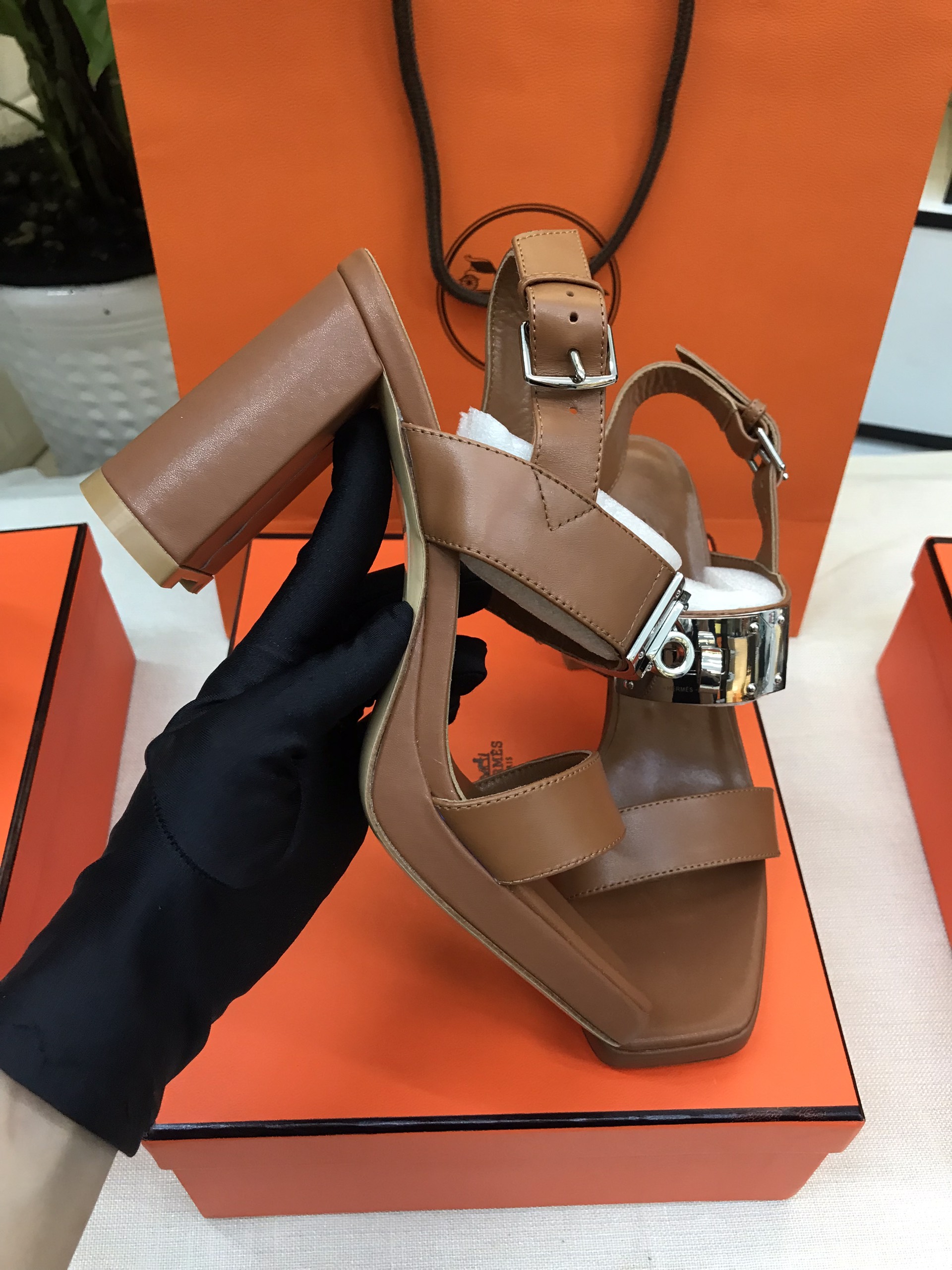 Giày Hermes Ilona 90 Sandal Siêu Cấp Màu Nâu Size 39