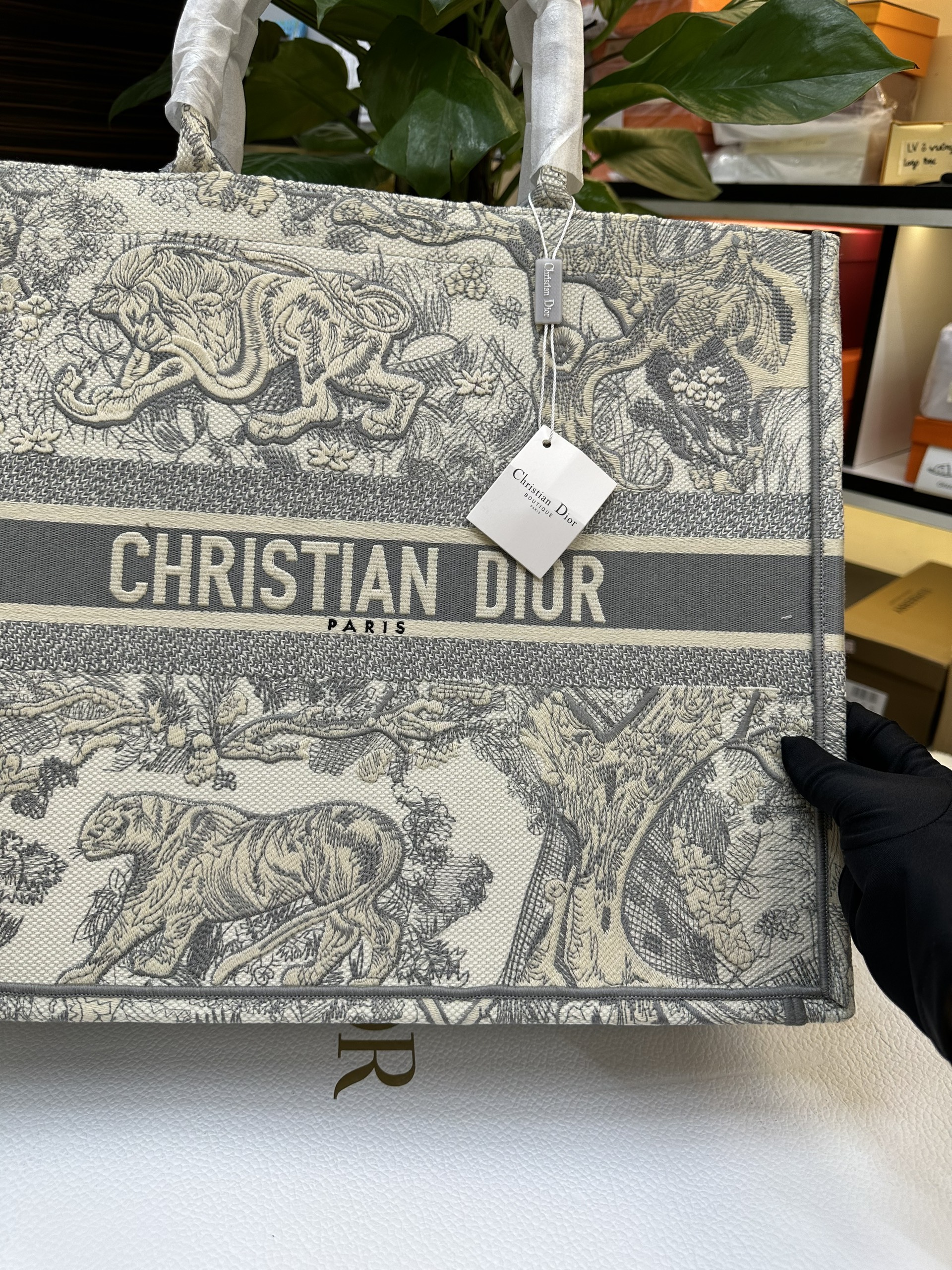 Túi Tote Dior Large Dior Book Tote Gray Toile De Jouy Embroidery Vip Size 42cm