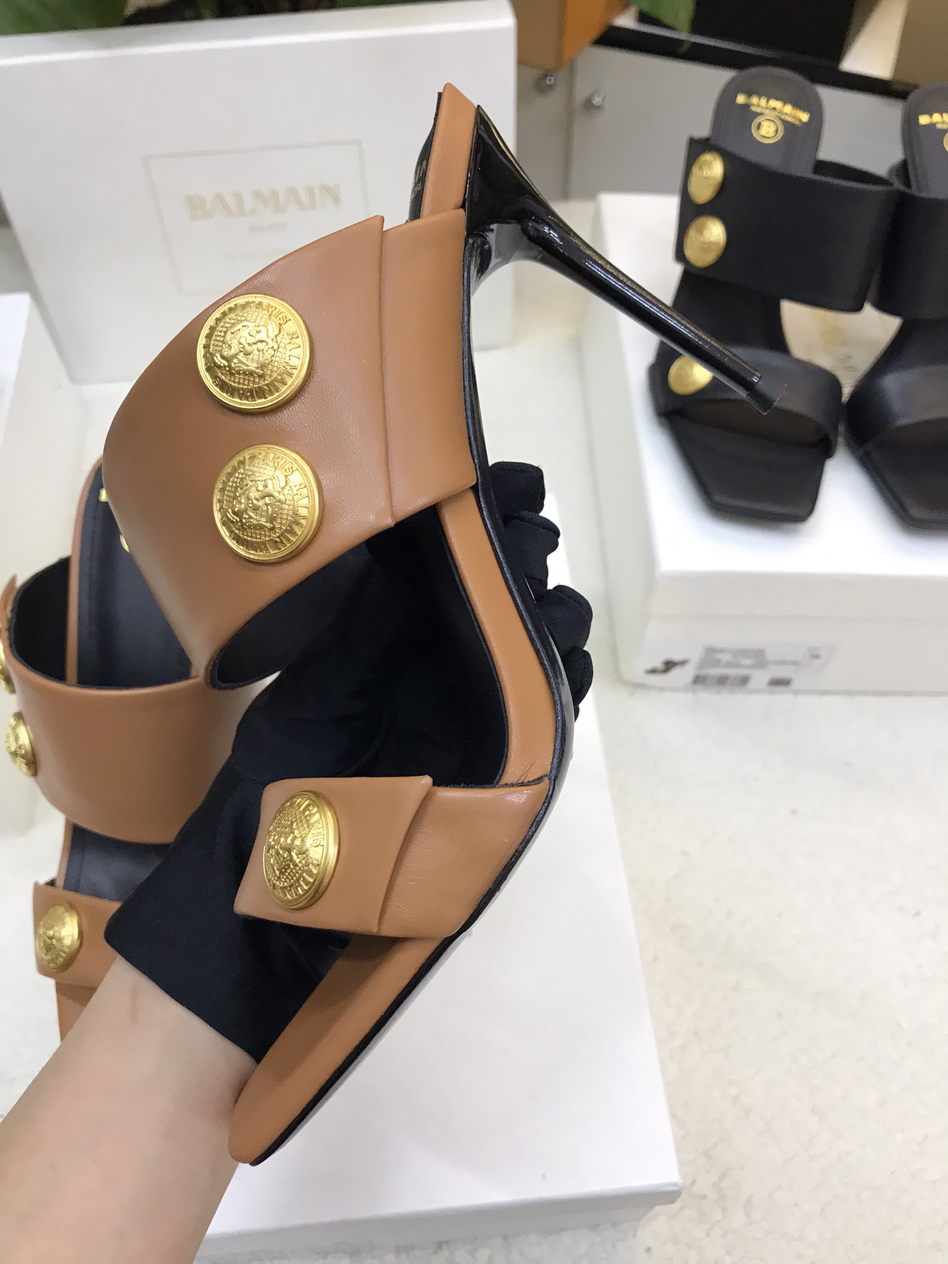 Giày Balmain Heeled Eva Mules In Calfskin Siêu Cấp Màu Nâu Size 39