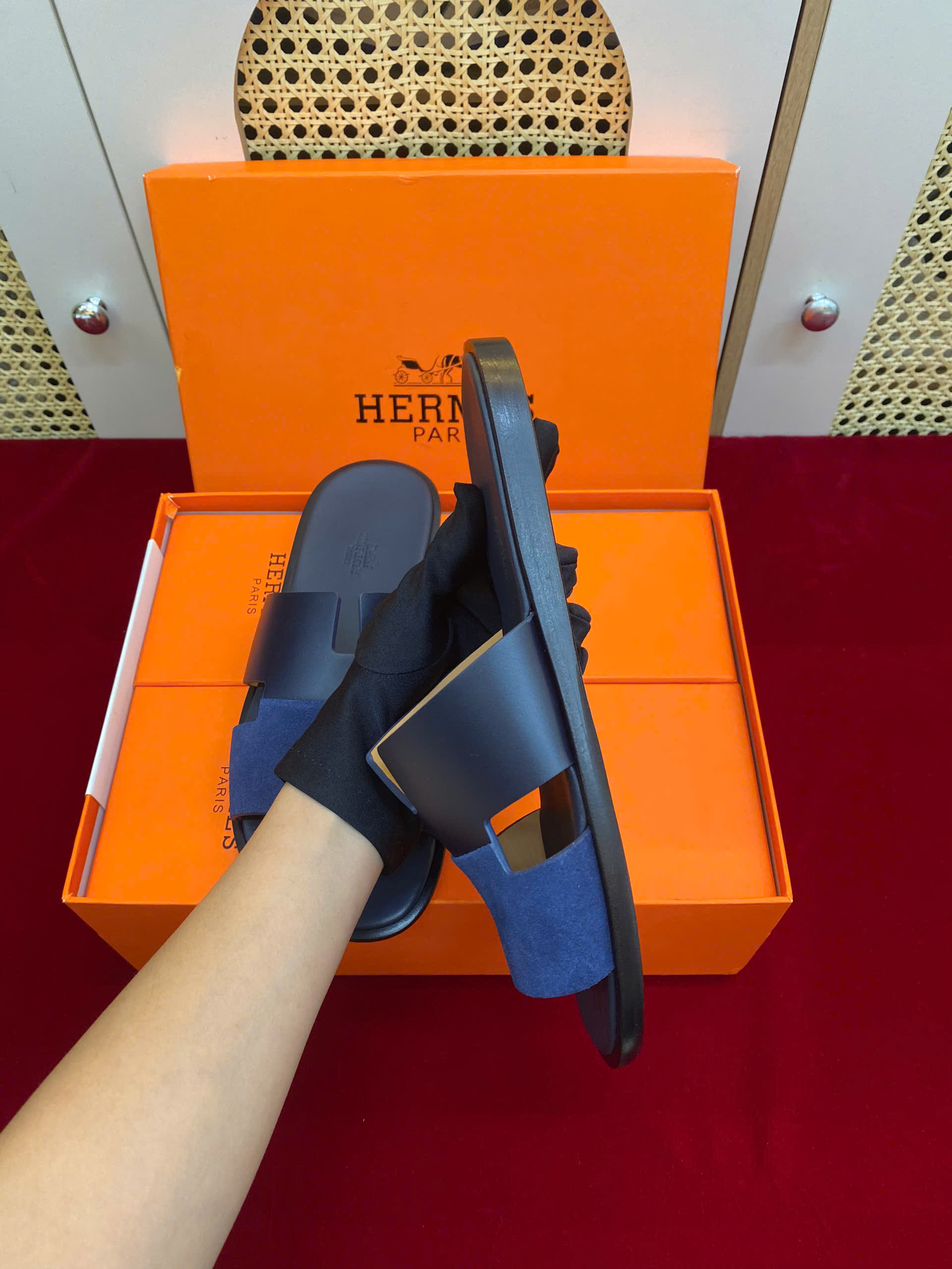 Giày Hermes Izmir Sandal Siêu Cấp Màu Xanh Phối Size 41