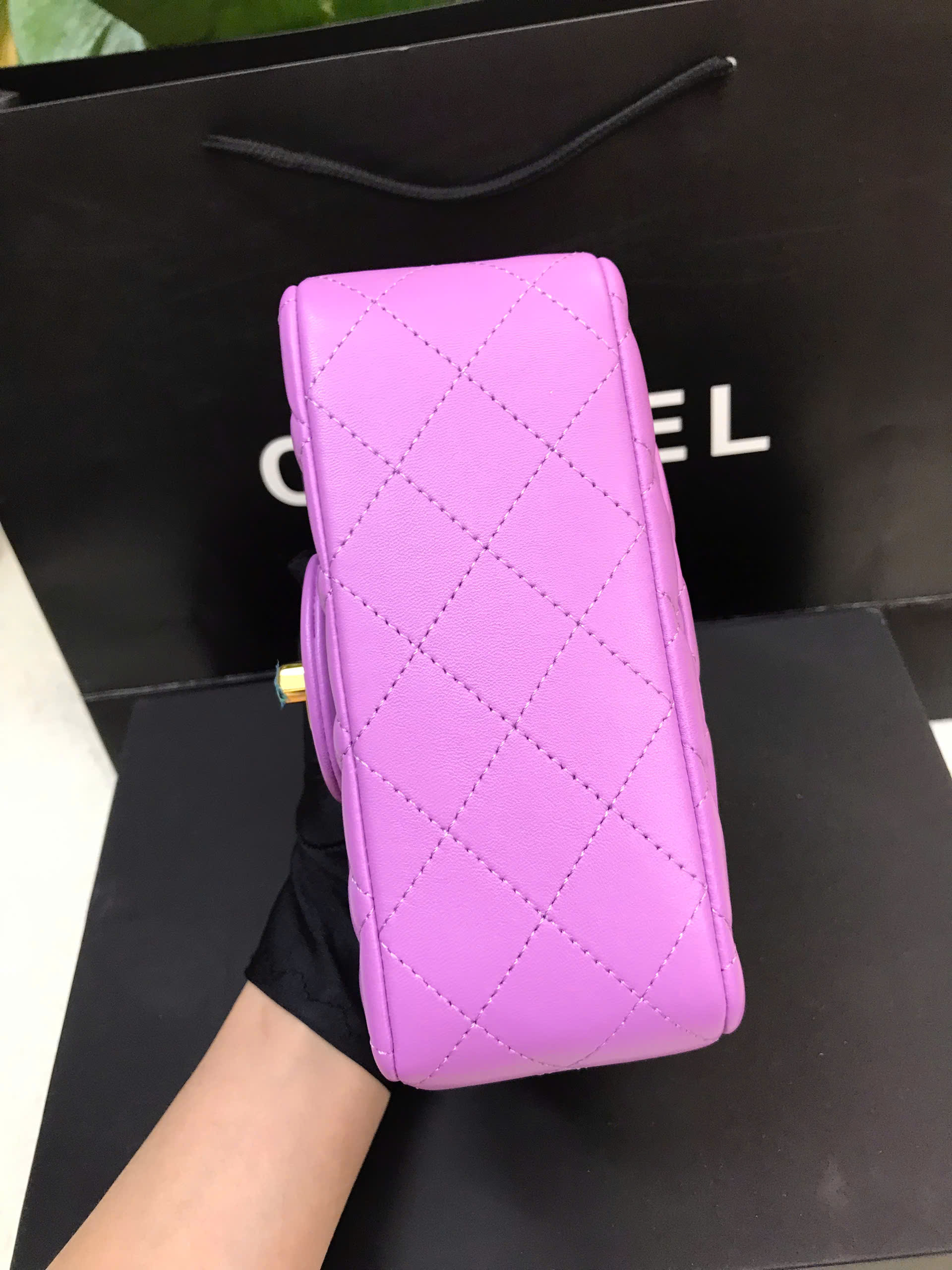 Túi Chanel Purple Quilted Lambskin Square Mini Flap Bag Siêu Cấp Màu Tím Size 17cm