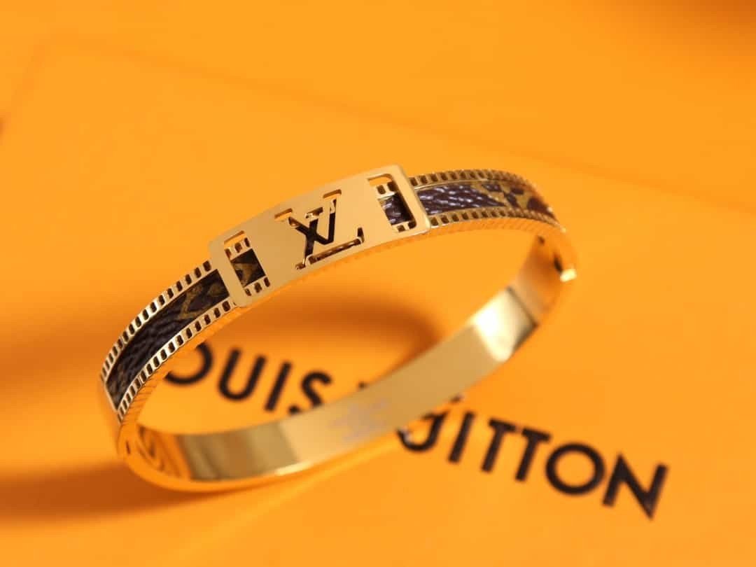 Vòng Tay Louis Vuitton Mạ Vàng Siêu Cấp Da Nâu LV Full Box