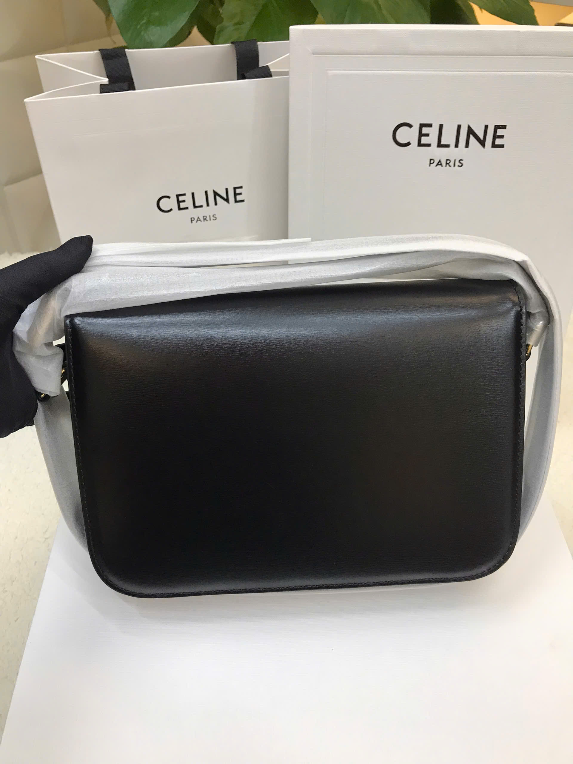 Túi Celine Classique Triomphe Bag In Shiny Calfskin Black Vip Size 22cm