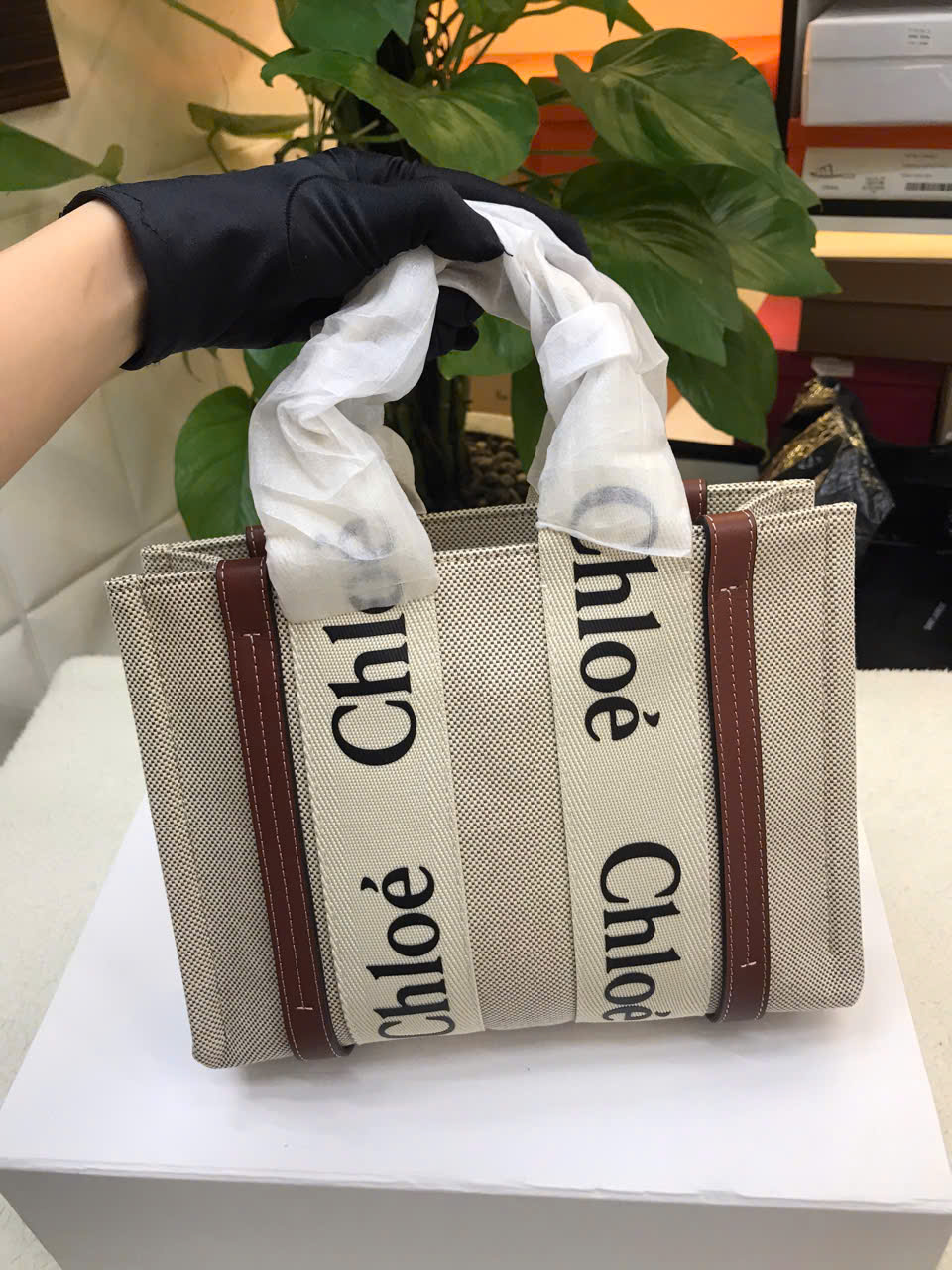 Túi Chloé Small Woody Tote Bag In Linen Bag Siêu Cấp Size 26.5cm