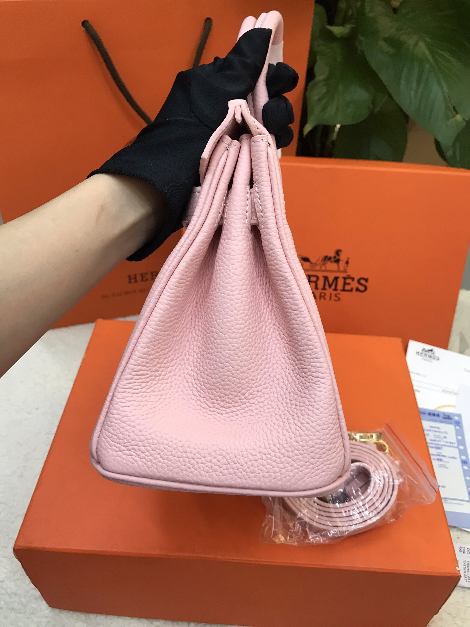 Túi Hermes Birkin 25 Màu Hồng Nhạt Khóa Vàng Size 25cm