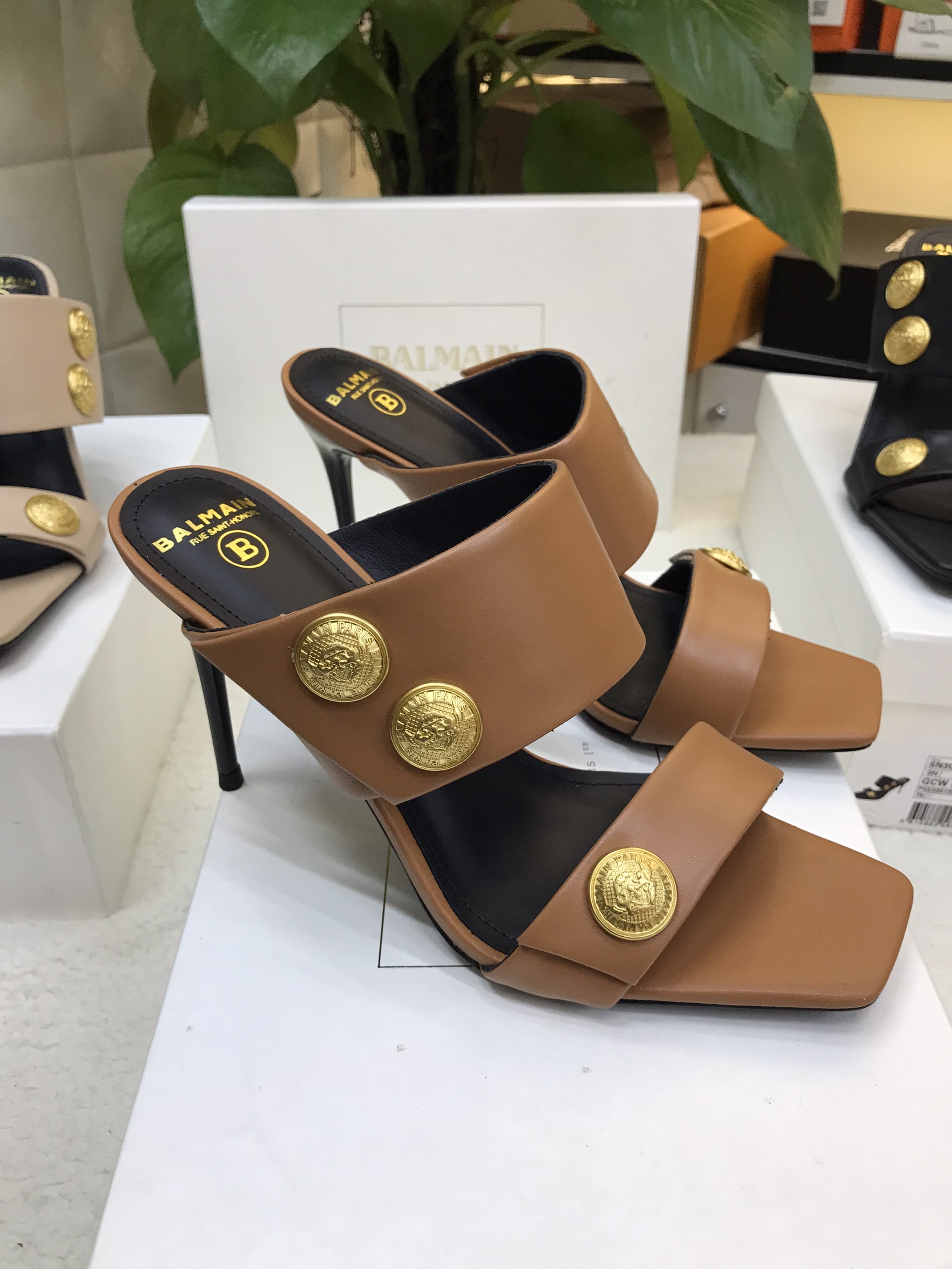 Giày Balmain Heeled Eva Mules In Calfskin Siêu Cấp Màu Nâu Size 39