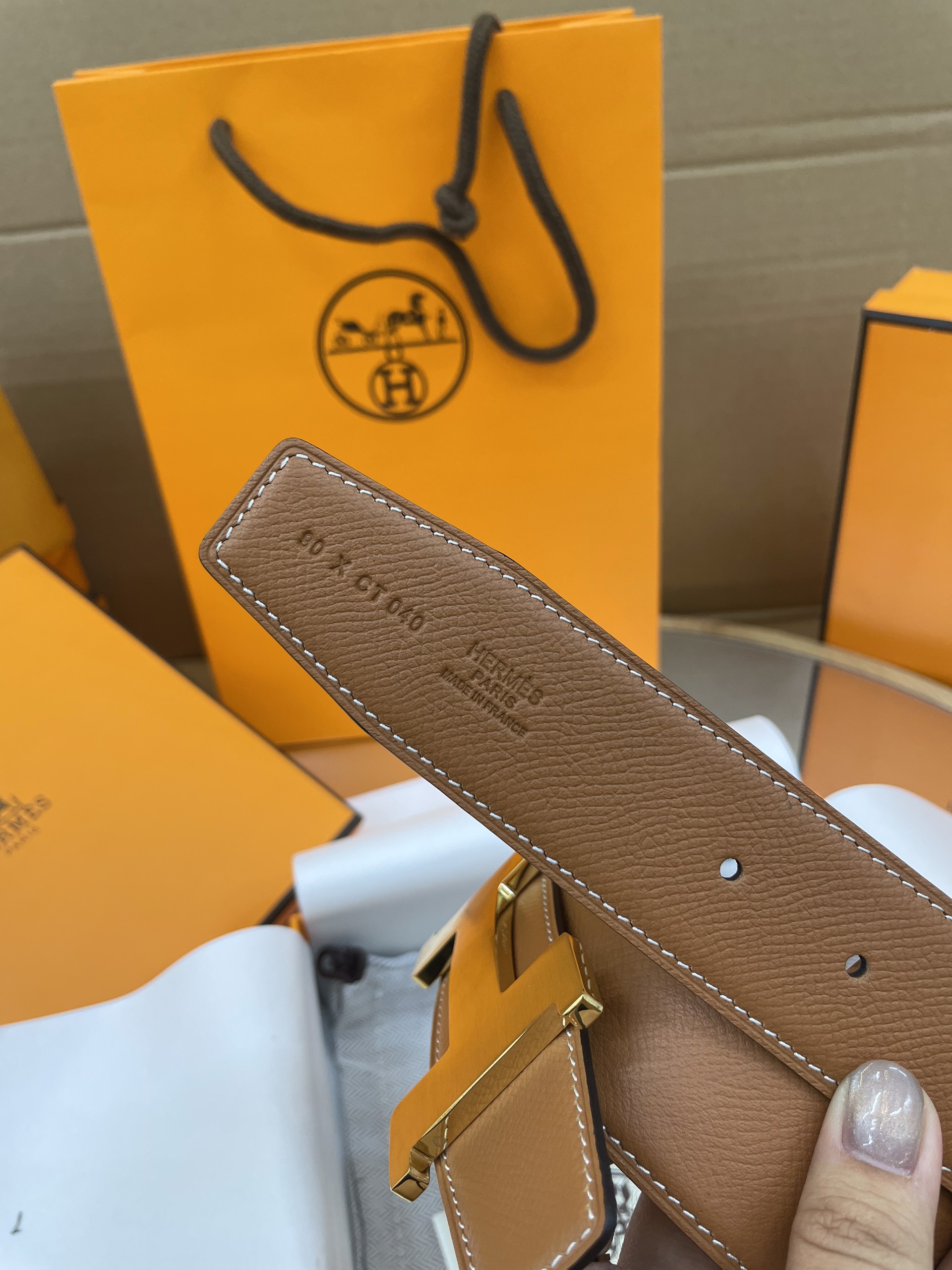 Thắt Lưng Hermes Logo H Da Epsom Màu Nâu 107cm/ 3.8cm