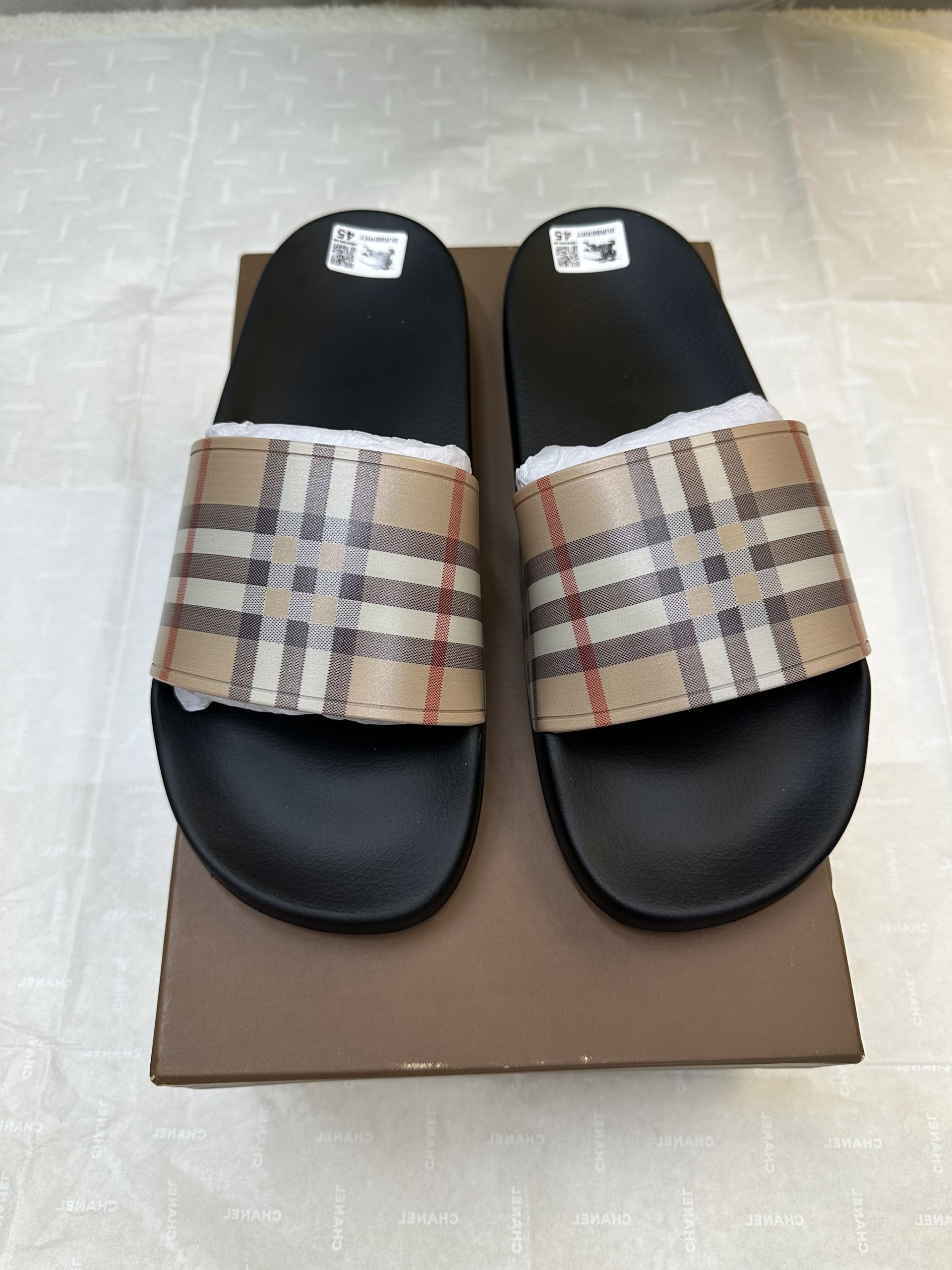 Dép BBR Check Slides Archive Beige Siêu Cấp Màu Be Size 45