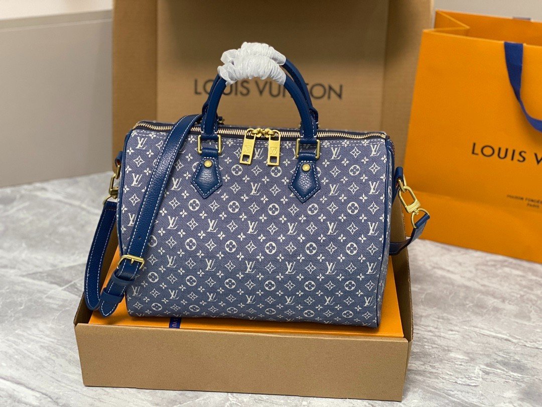 Túi Xách LV Speedy Bandoulière 30  Siêu Cấp Denim Xanh Size 30cm M95224