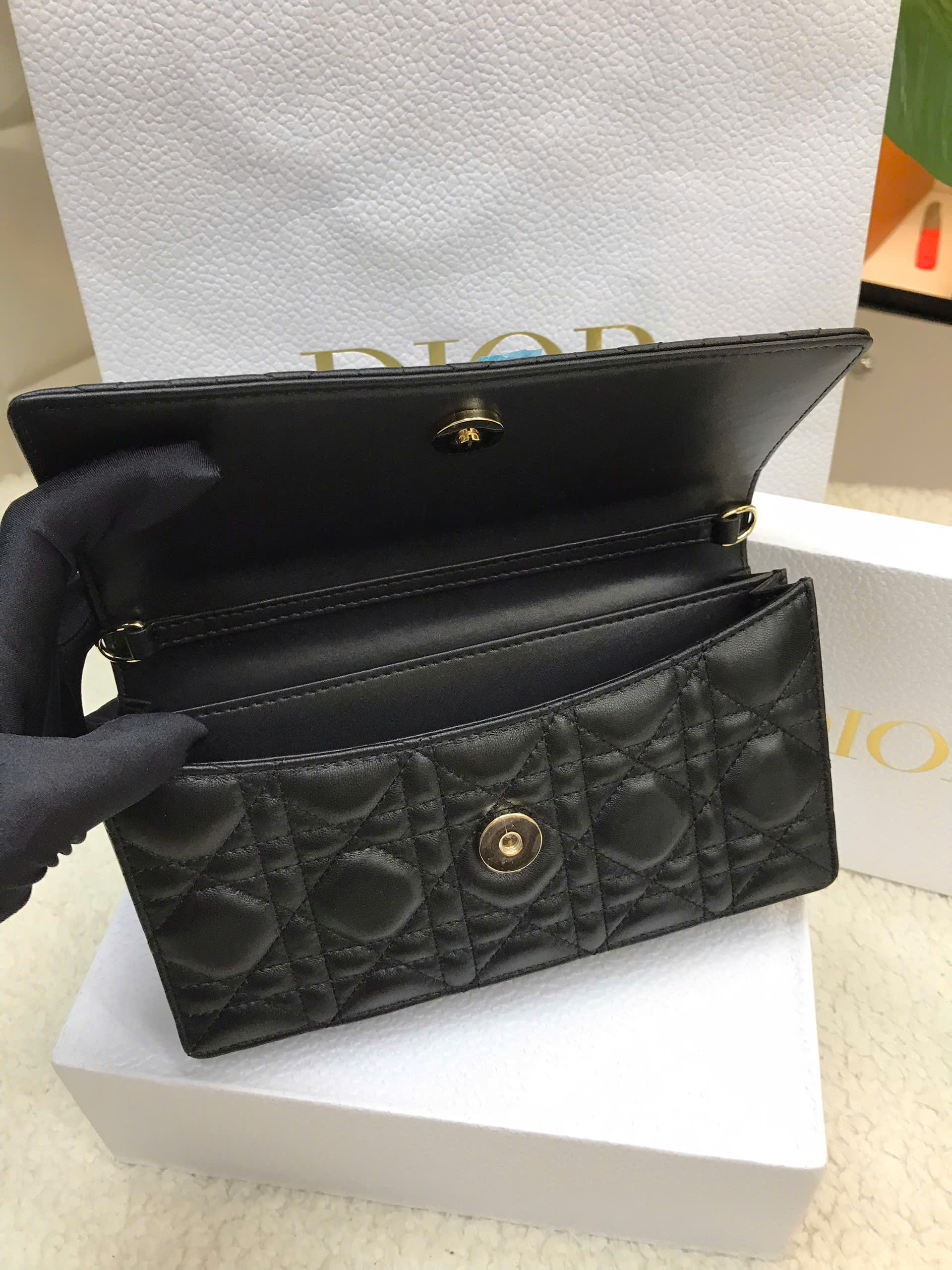 Túi My Dior Mini Bag Black Cannage Lambskin Siêu Cấp Màu Đen Size 21cm