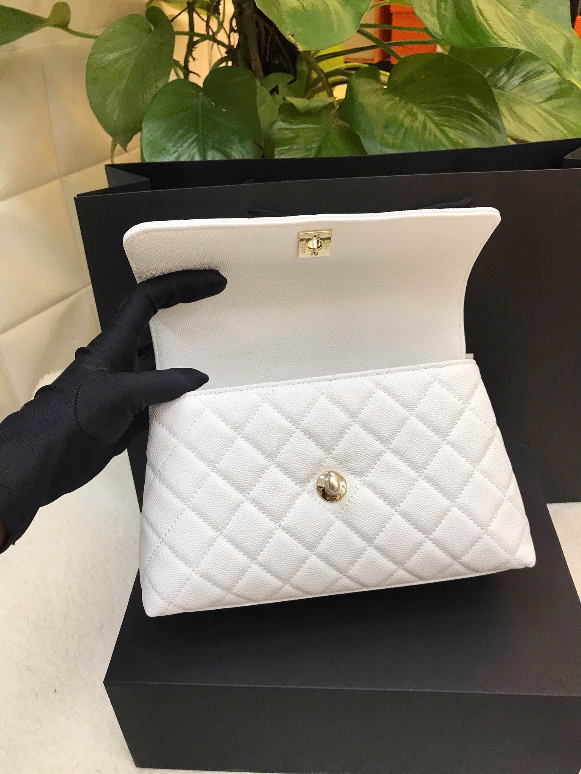 Túi Chanel Caviar Quilted Coco 9.5 Flap White Siêu Cấp Màu Trắng Size 22cm