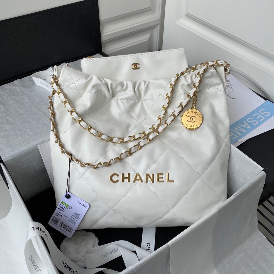 Túi Xách Chanel 22 Khóa Vàng Siêu Cấp Da Trắng Size 37cm AS3260