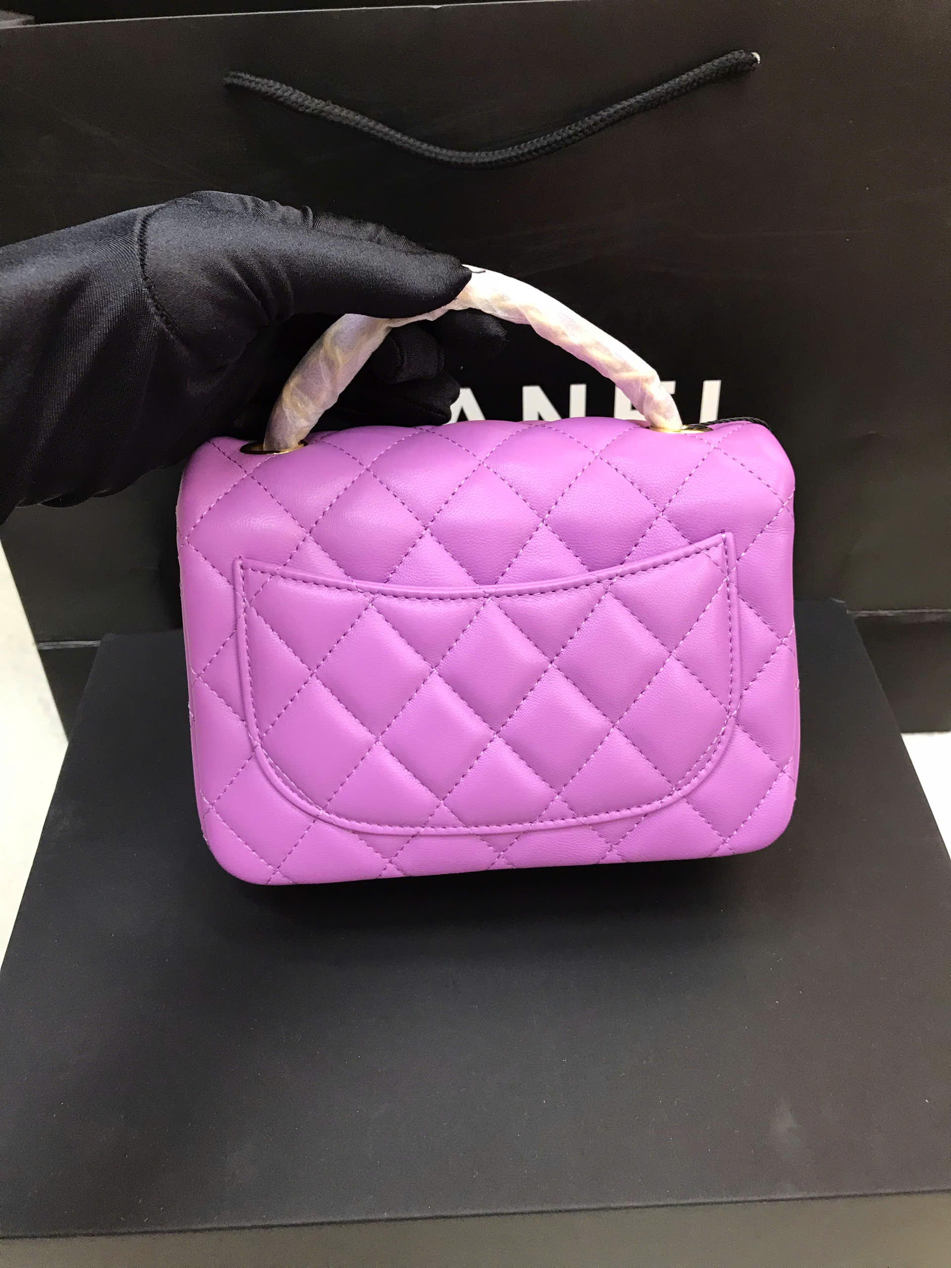 Túi Chanel Purple Quilted Lambskin Square Mini Flap Bag Siêu Cấp Màu Tím Size 17cm