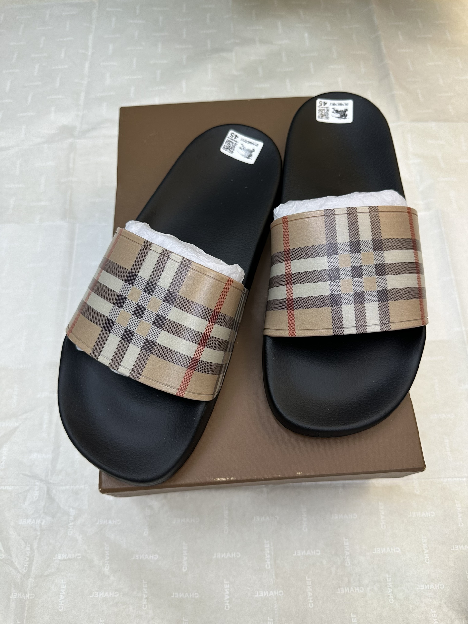 Dép BBR Check Slides Archive Beige Siêu Cấp Màu Be Size 45