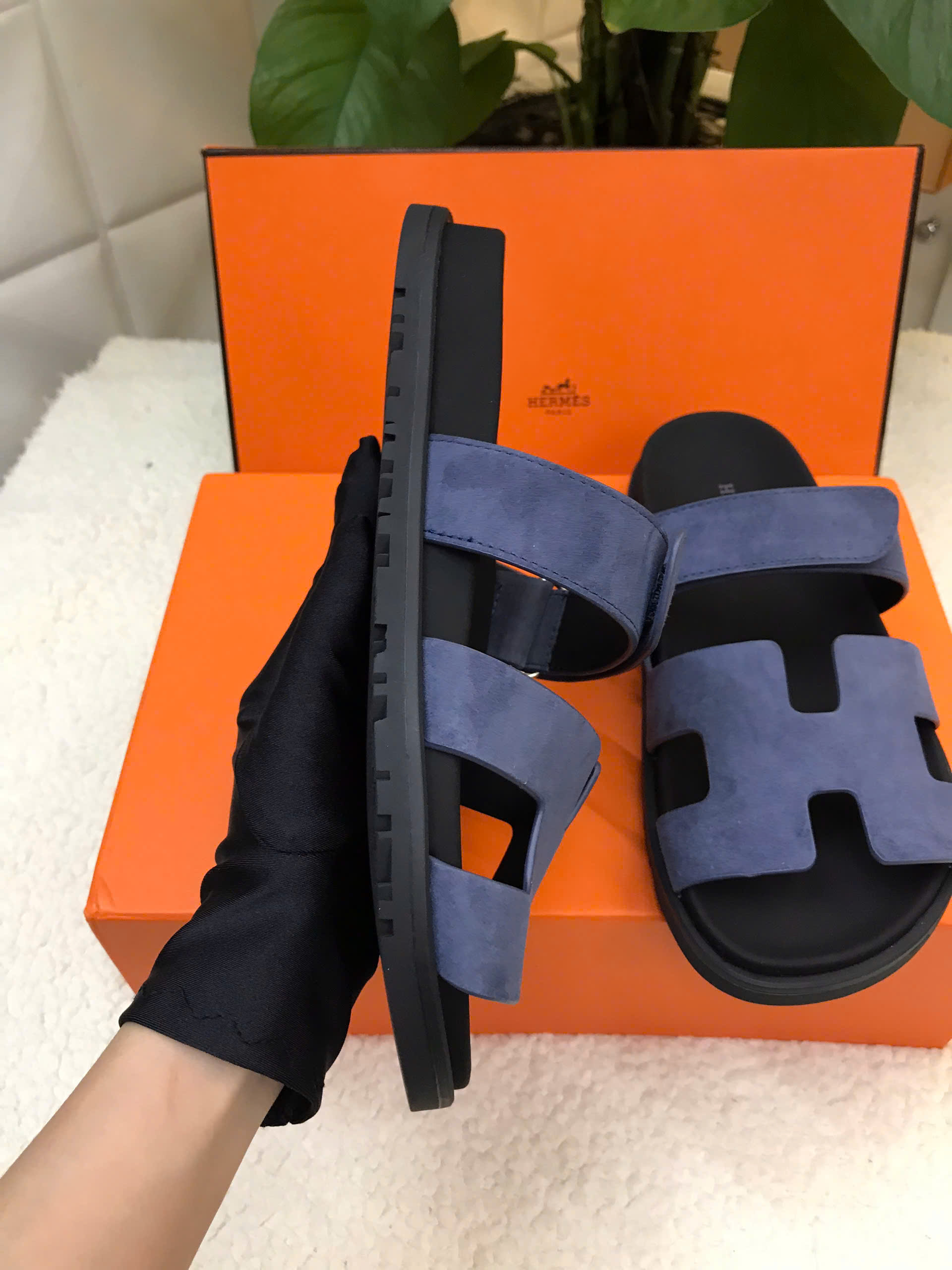 Giày Hermes Sandal Chypre Siêu Cấp Màu Xanh Size 39