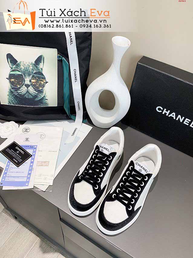 Giày Bata Chanel Siêu Cấp Màu Trắng Phối Đen Chữ C Đẹp.