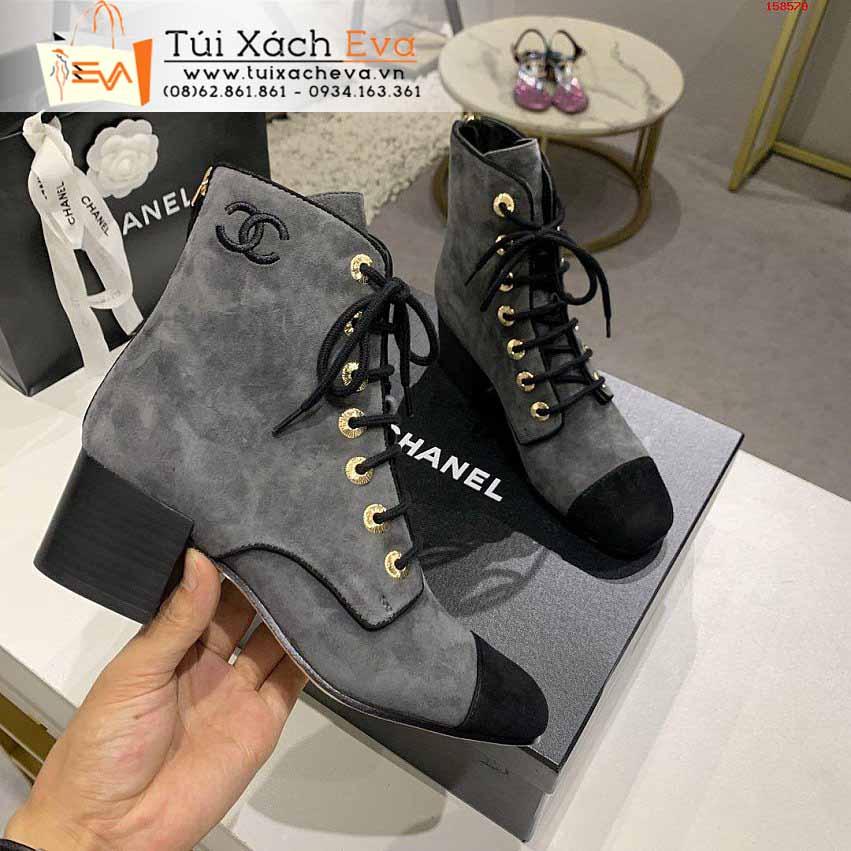 Giày Boot Chanel Siêu Cấp Màu Xám Chữ C Đẹp.