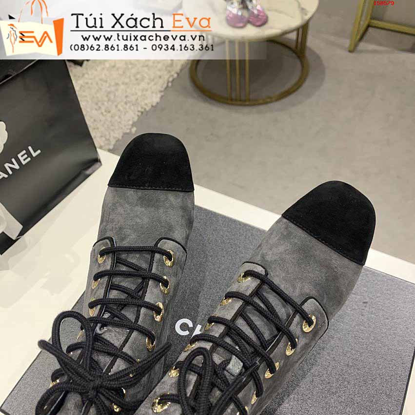 Giày Boot Chanel Siêu Cấp Màu Xám Chữ C Đẹp.