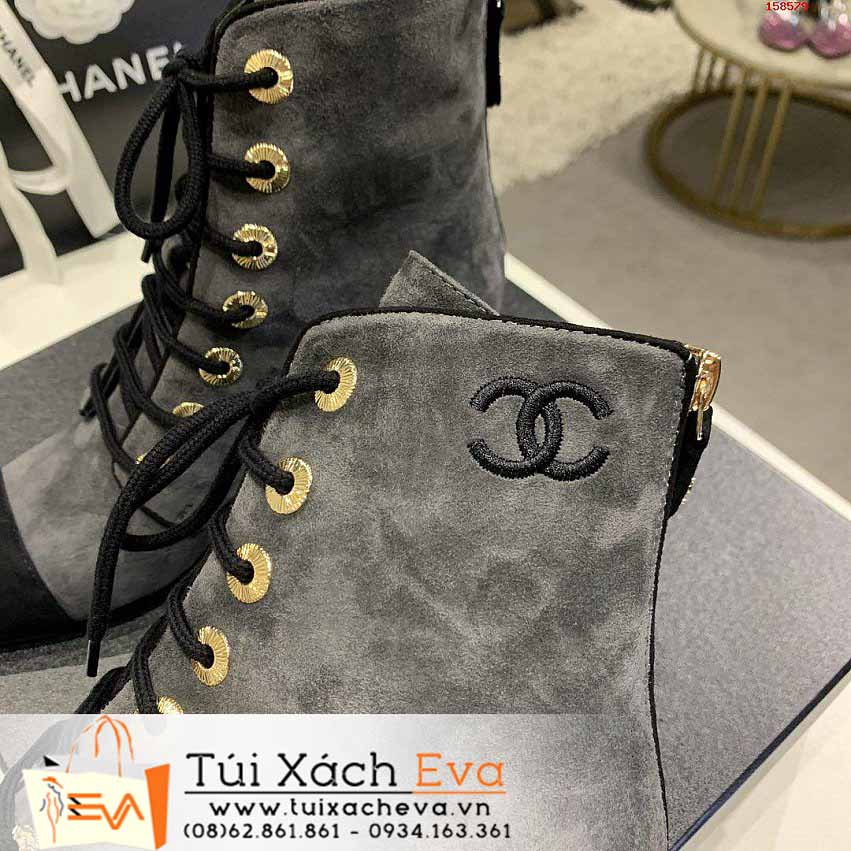 Giày Boot Chanel Siêu Cấp Màu Xám Chữ C Đẹp.