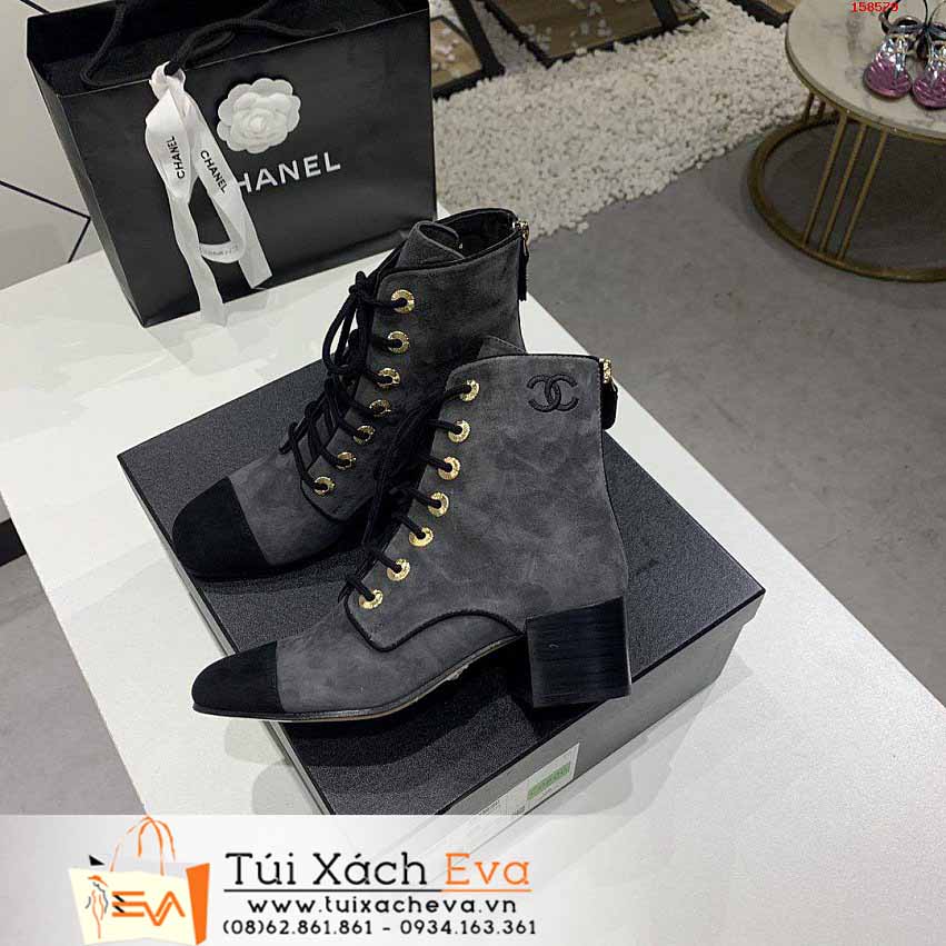 Giày Boot Chanel Siêu Cấp Màu Xám Chữ C Đẹp.