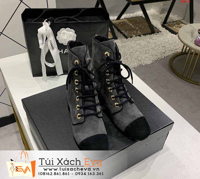 Giày Boot Chanel Siêu Cấp Màu Xám Chữ C Đẹp.